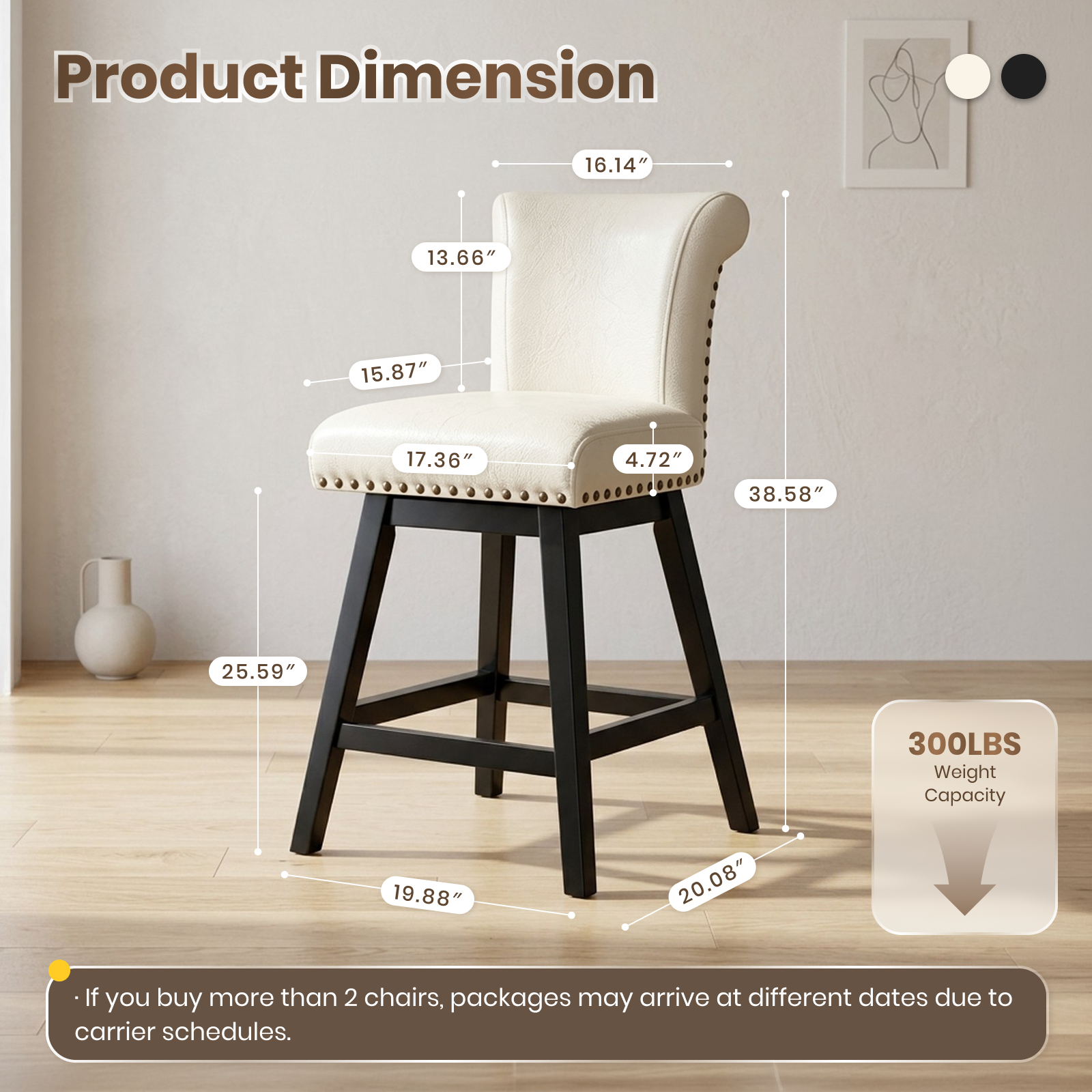 Drlovely Vintage Wingback Swivel Bar Stools with Nailhead Trim & Solid Wood Legs