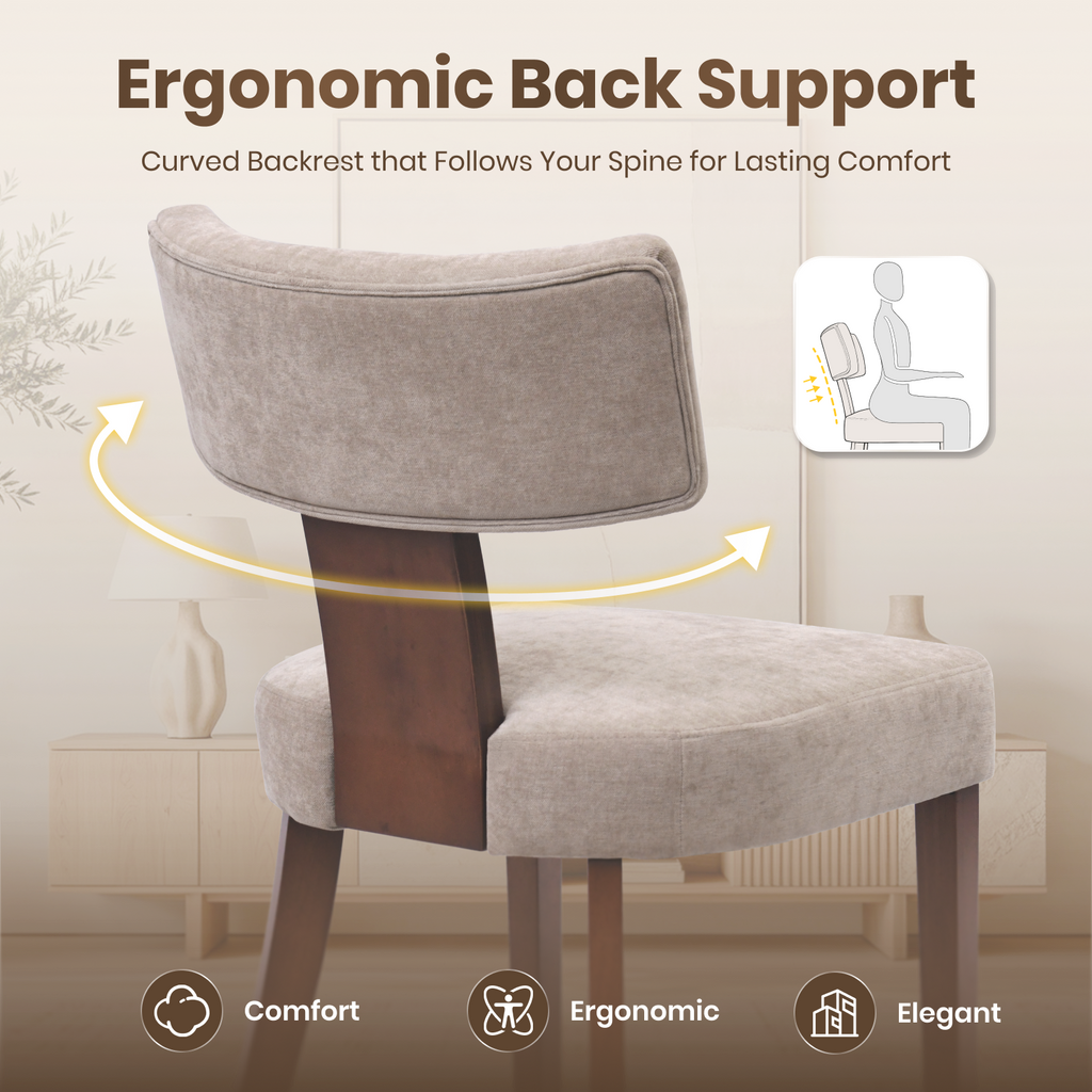 Drlovely Minimalist Chenille Dining Chairs with Rubberwood Legs & T-Back Design