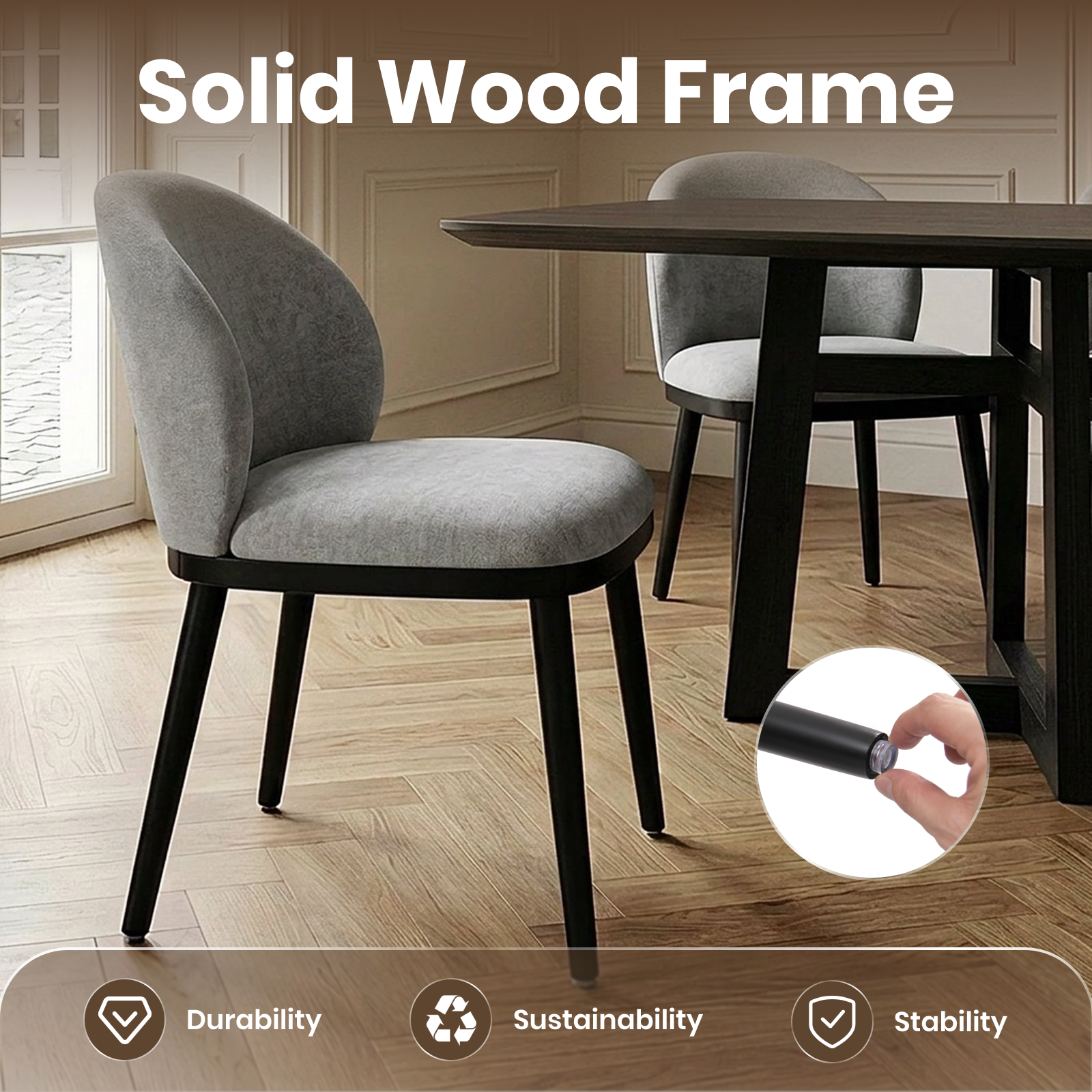 Drlovely Modern Armless Dining Chairs with Solid Wood Frame & Chenille Upholstery
