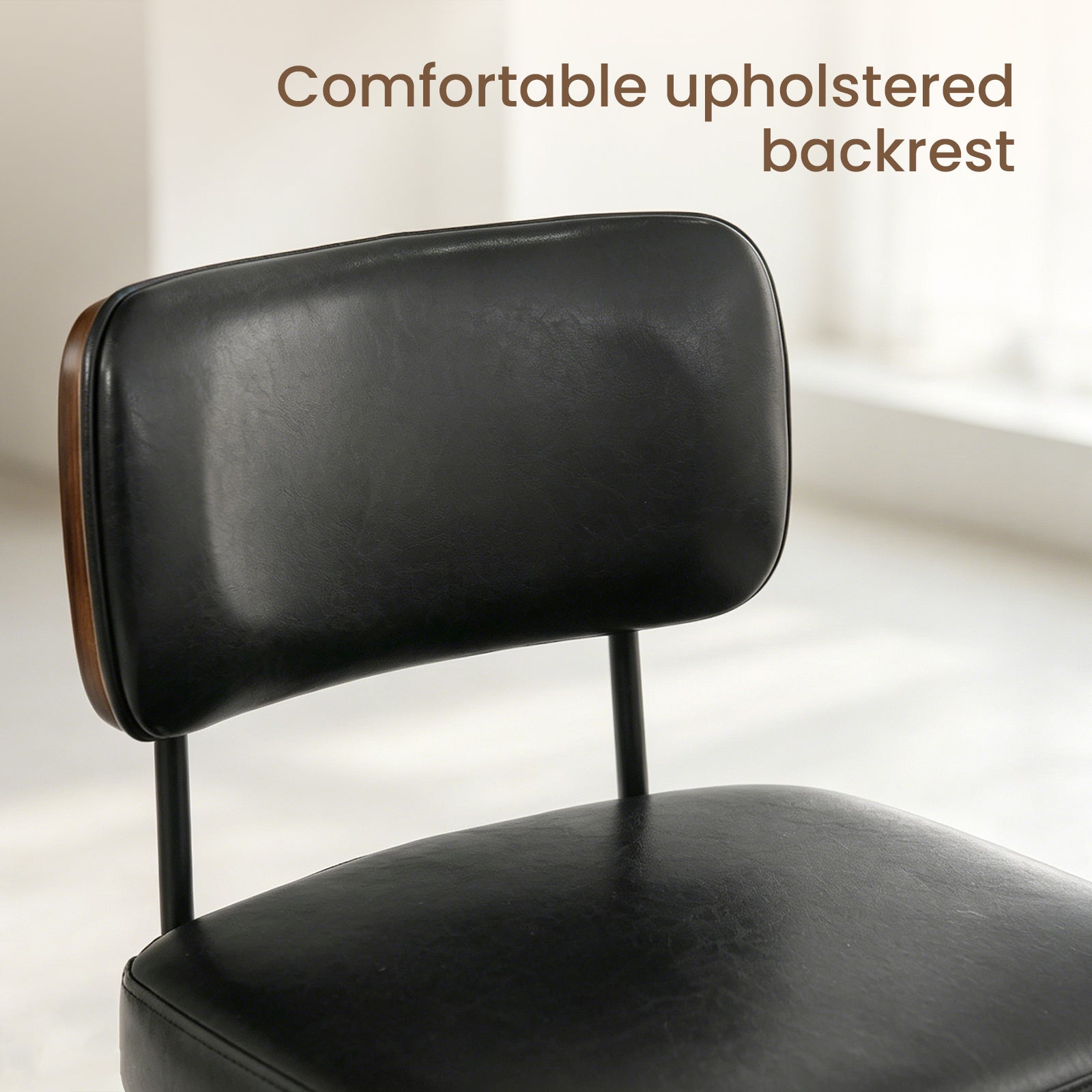 Drlovely Modern PU Swivel Bar Stools with Solid Wood Legs & Ergonomic Backrest