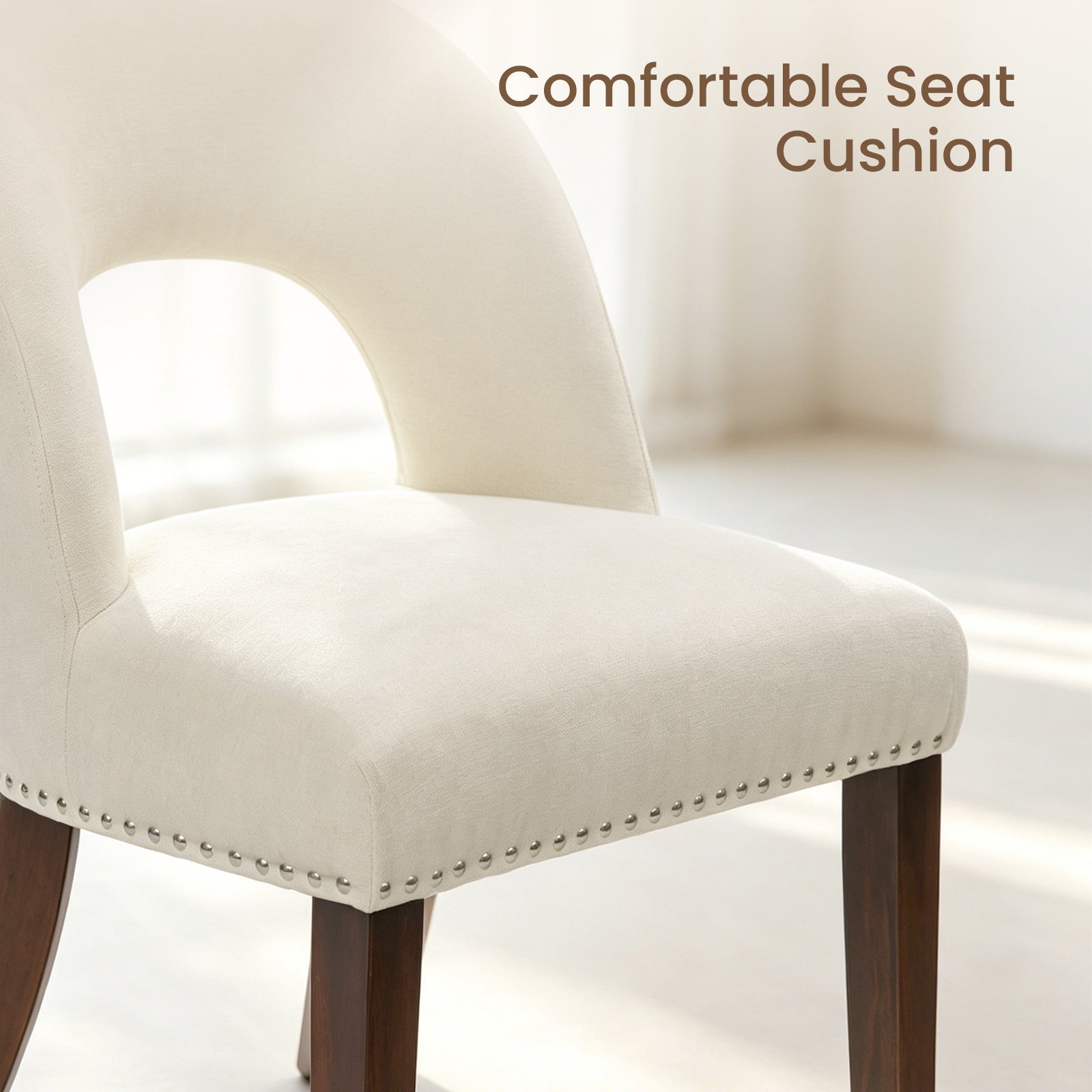 Drlovely Farmhouse Hollow Back Dining Chairs with Nailhead Trim & Rubberwood Legs