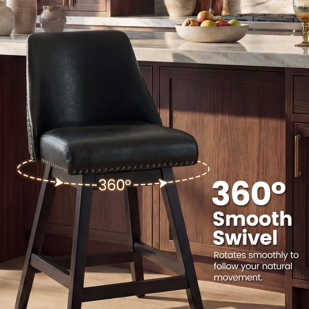 Drlovely Modern 360° Swivel Bar Stools with Faux Leather Upholstery