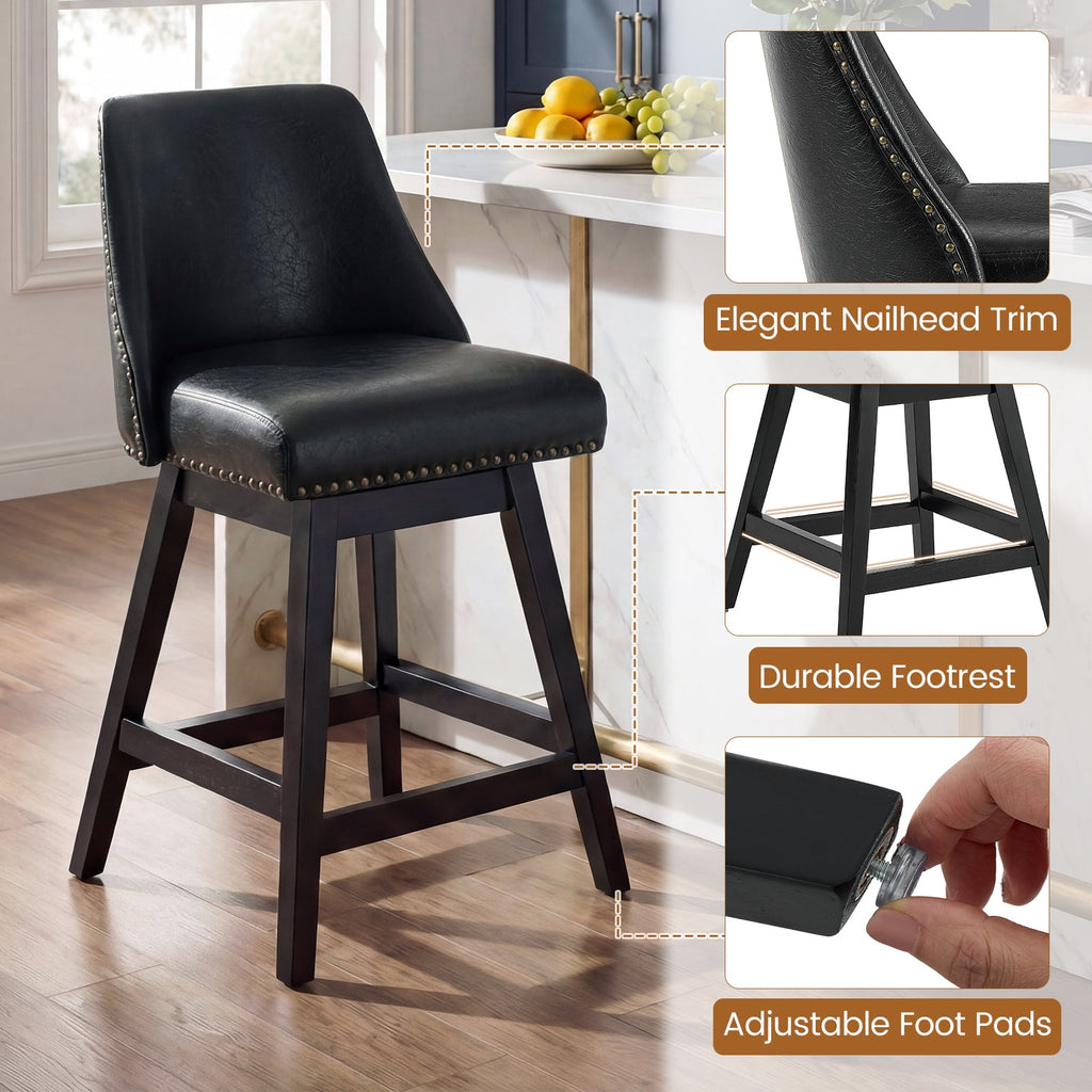 Drlovely Modern 360° Swivel Bar Stools with Faux Leather Upholstery