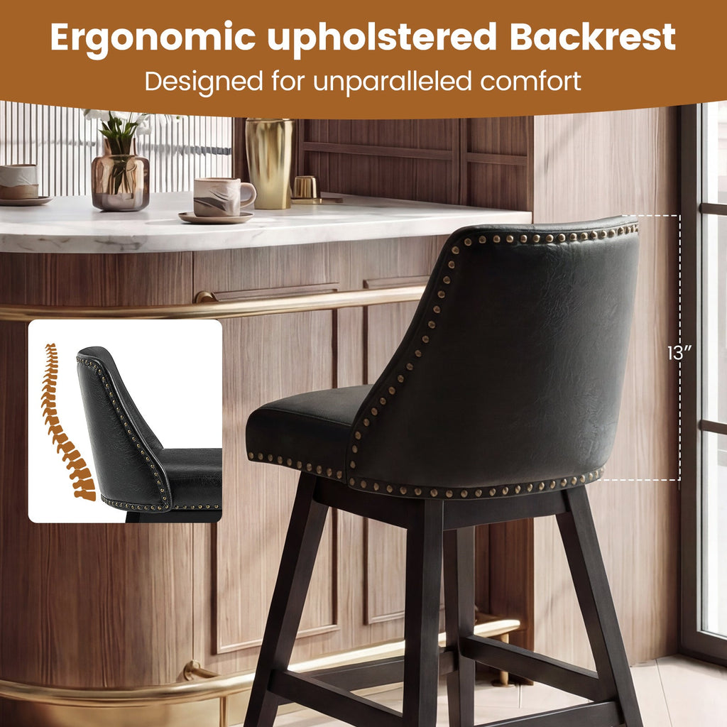 Drlovely Modern 360° Swivel Bar Stools with Faux Leather Upholstery