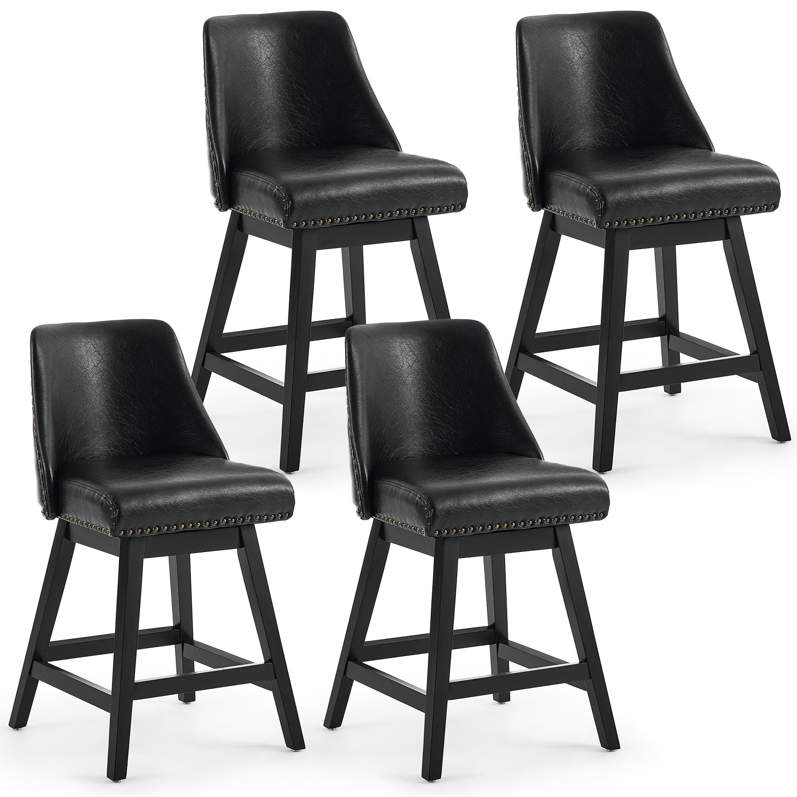 Drlovely Modern 360° Swivel Bar Stools with Faux Leather Upholstery