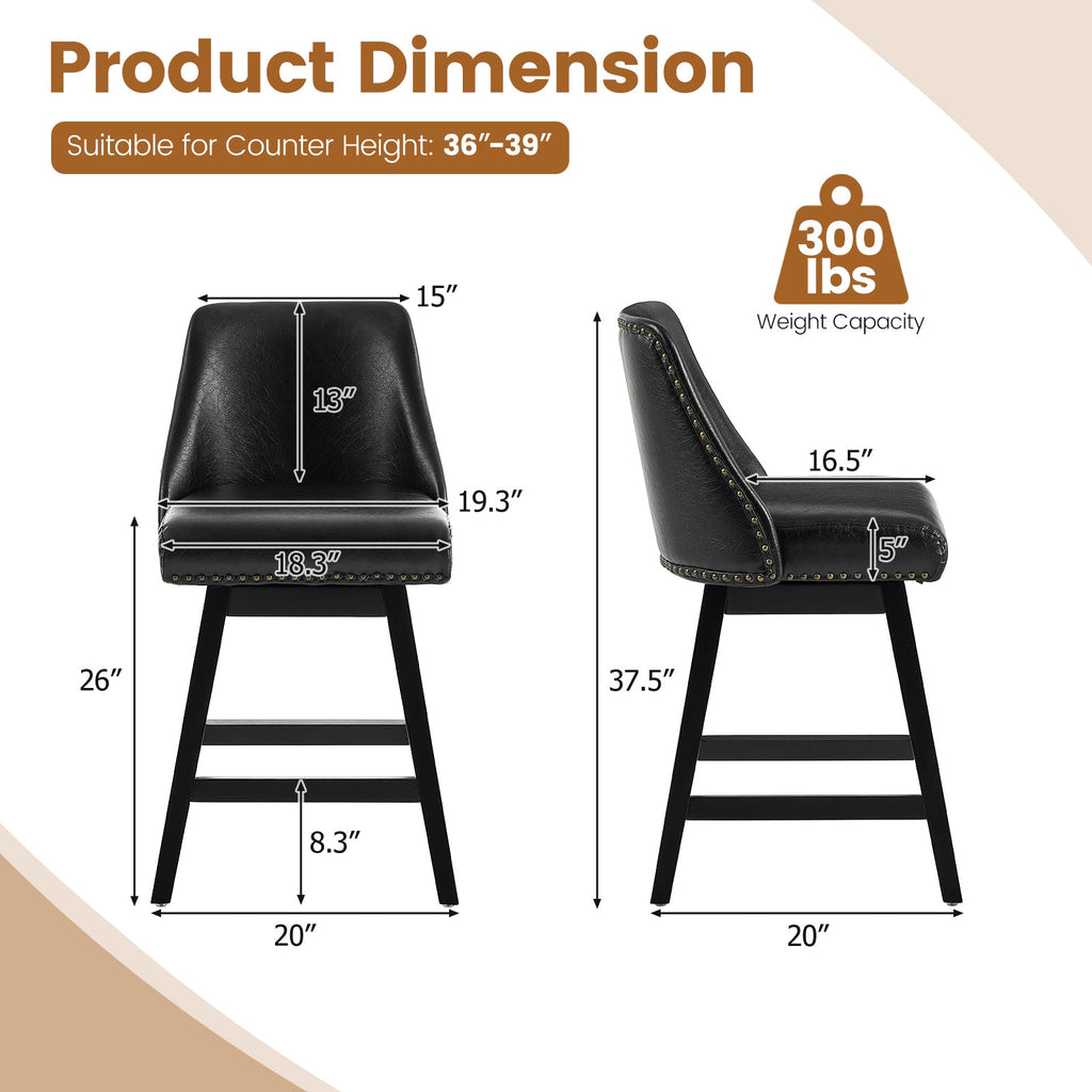 Drlovely Modern 360° Swivel Bar Stools with Faux Leather Upholstery