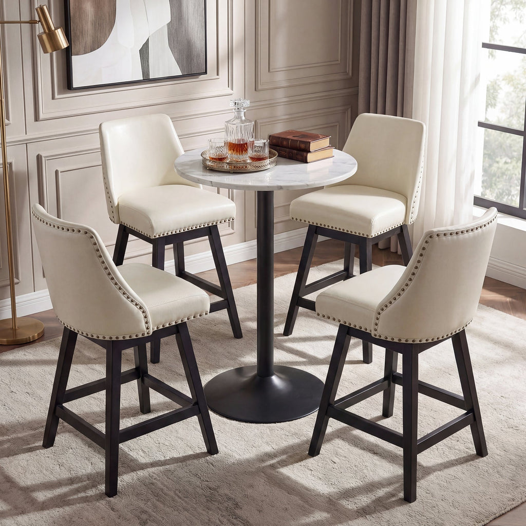 Drlovely Modern 360° Swivel Bar Stools with Faux Leather Upholstery