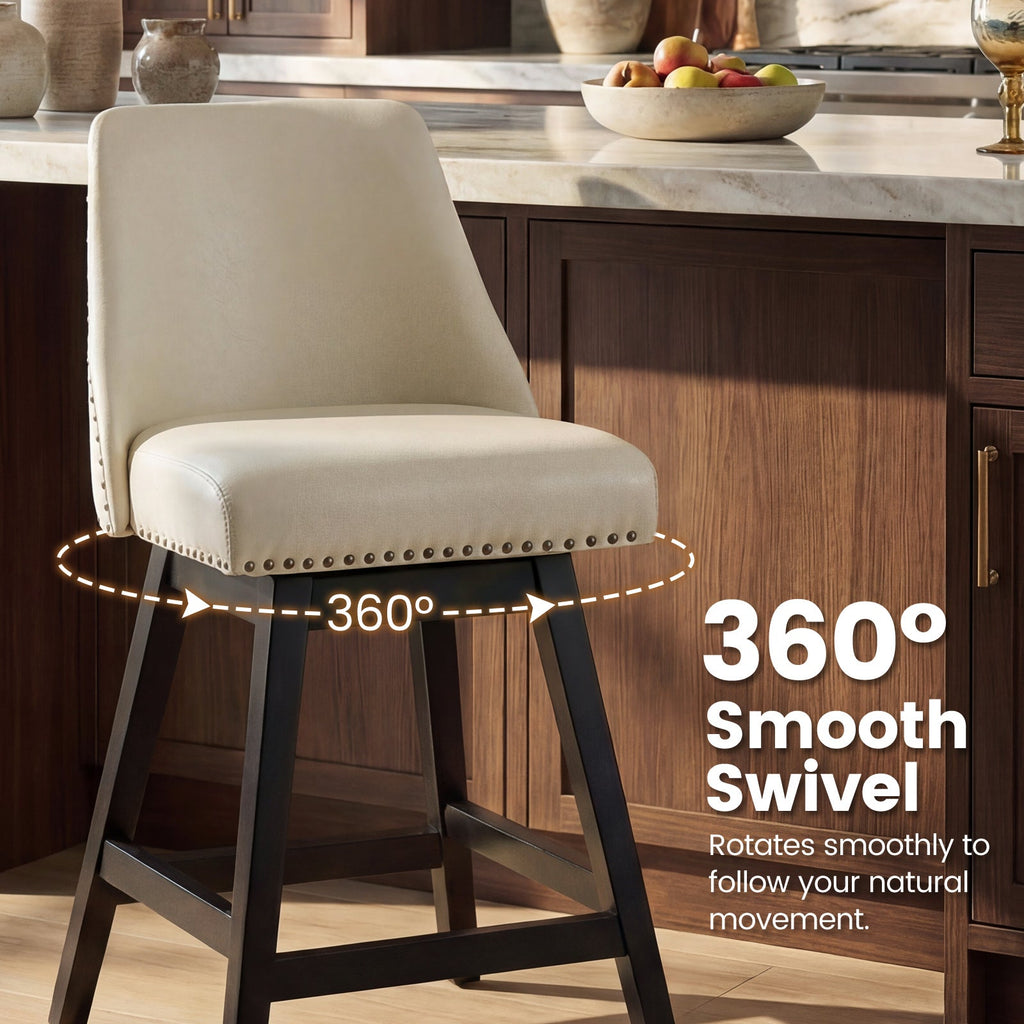 Drlovely Modern 360° Swivel Bar Stools with Faux Leather Upholstery