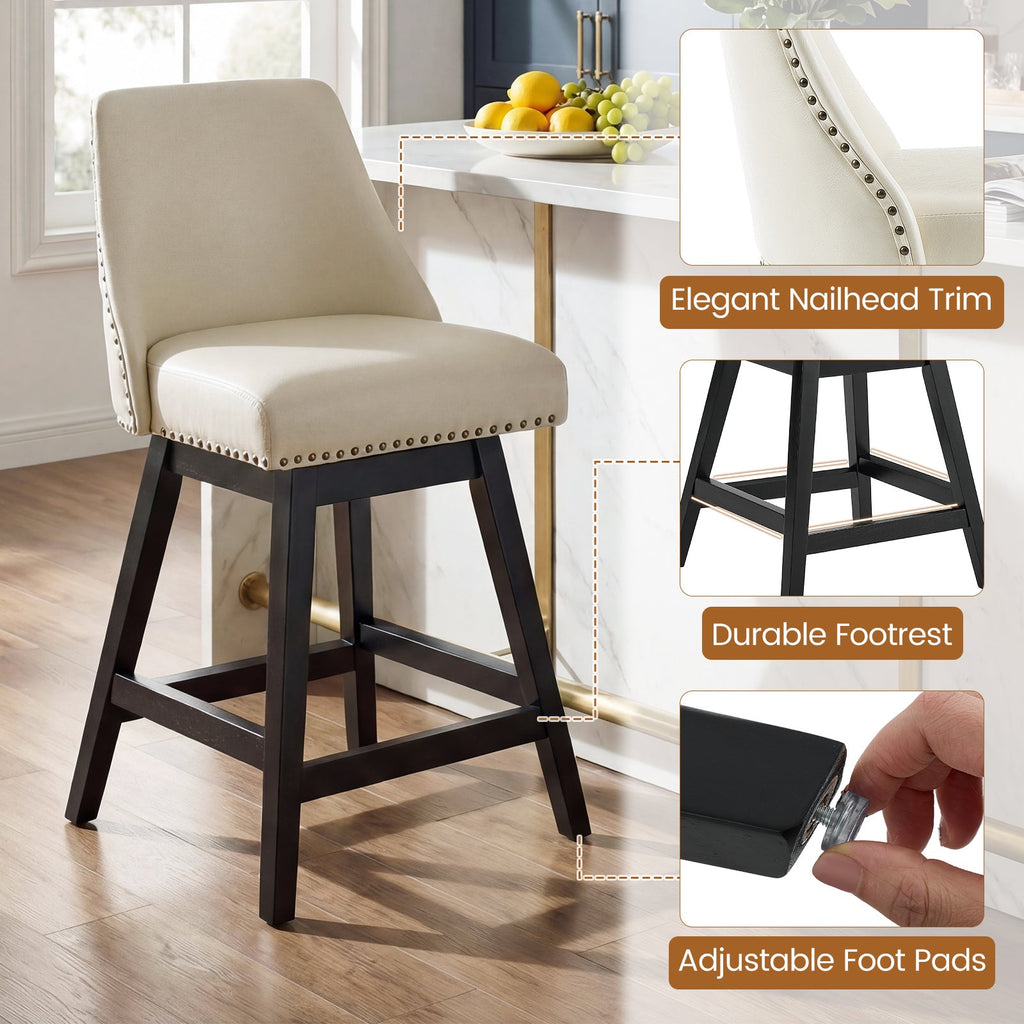 Drlovely Modern 360° Swivel Bar Stools with Faux Leather Upholstery