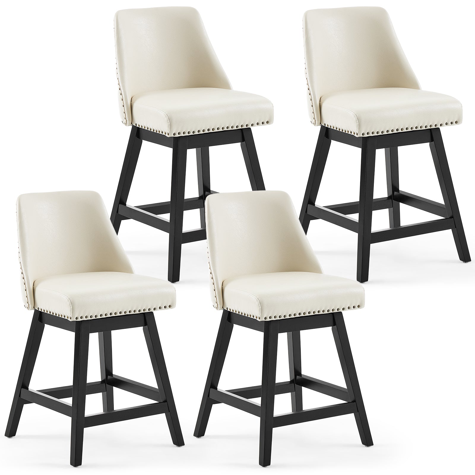 Drlovely Modern 360° Swivel Bar Stools with Faux Leather Upholstery