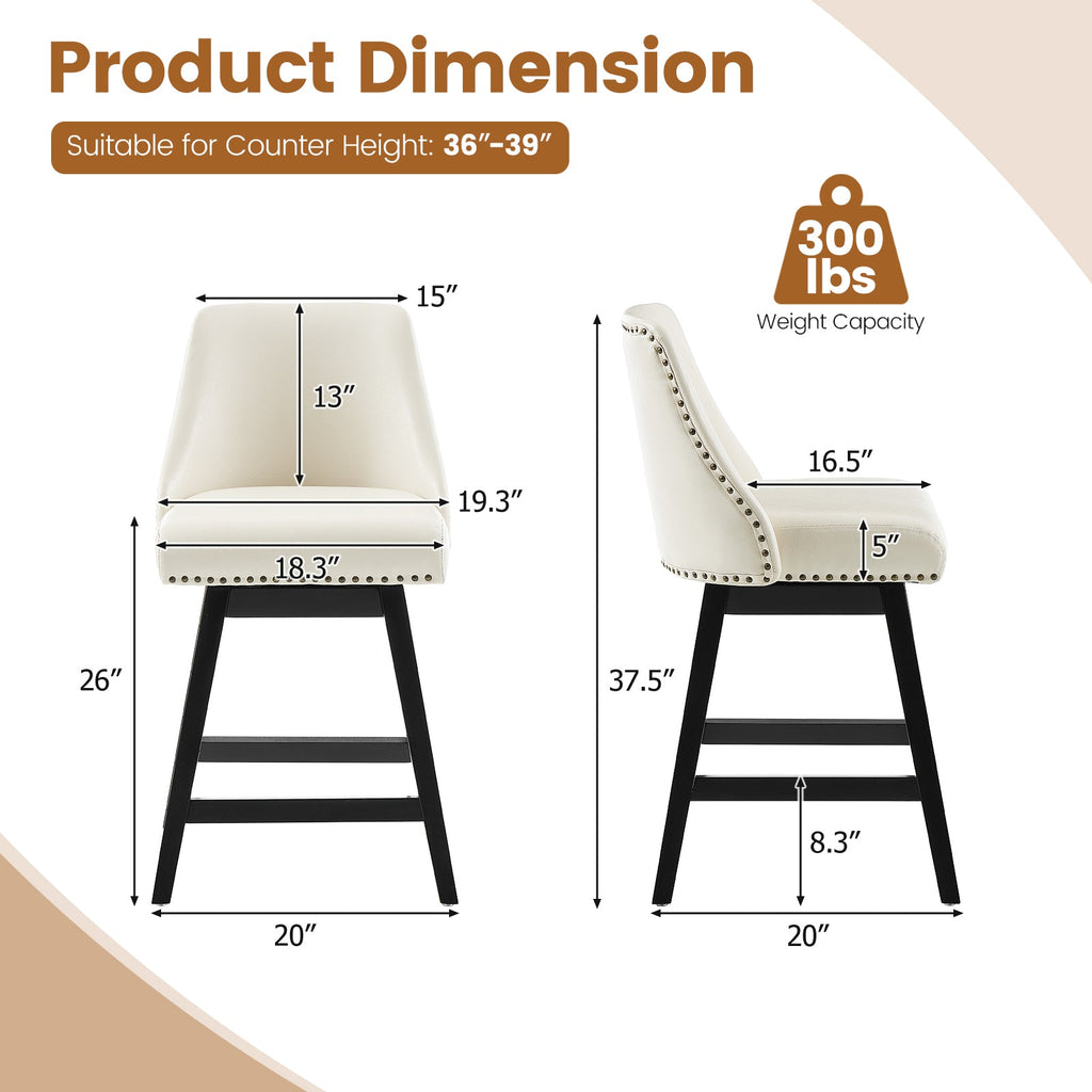 Drlovely Modern 360° Swivel Bar Stools with Faux Leather Upholstery
