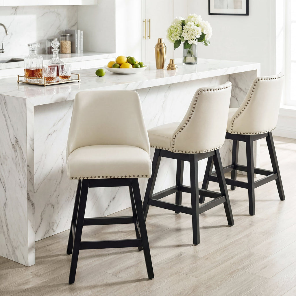 Drlovely Modern 360° Swivel Bar Stools with Faux Leather Upholstery