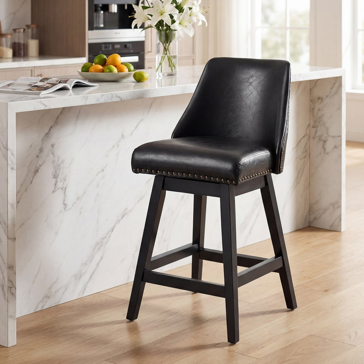 Drlovely Modern 360° Swivel Bar Stools with Faux Leather Upholstery
