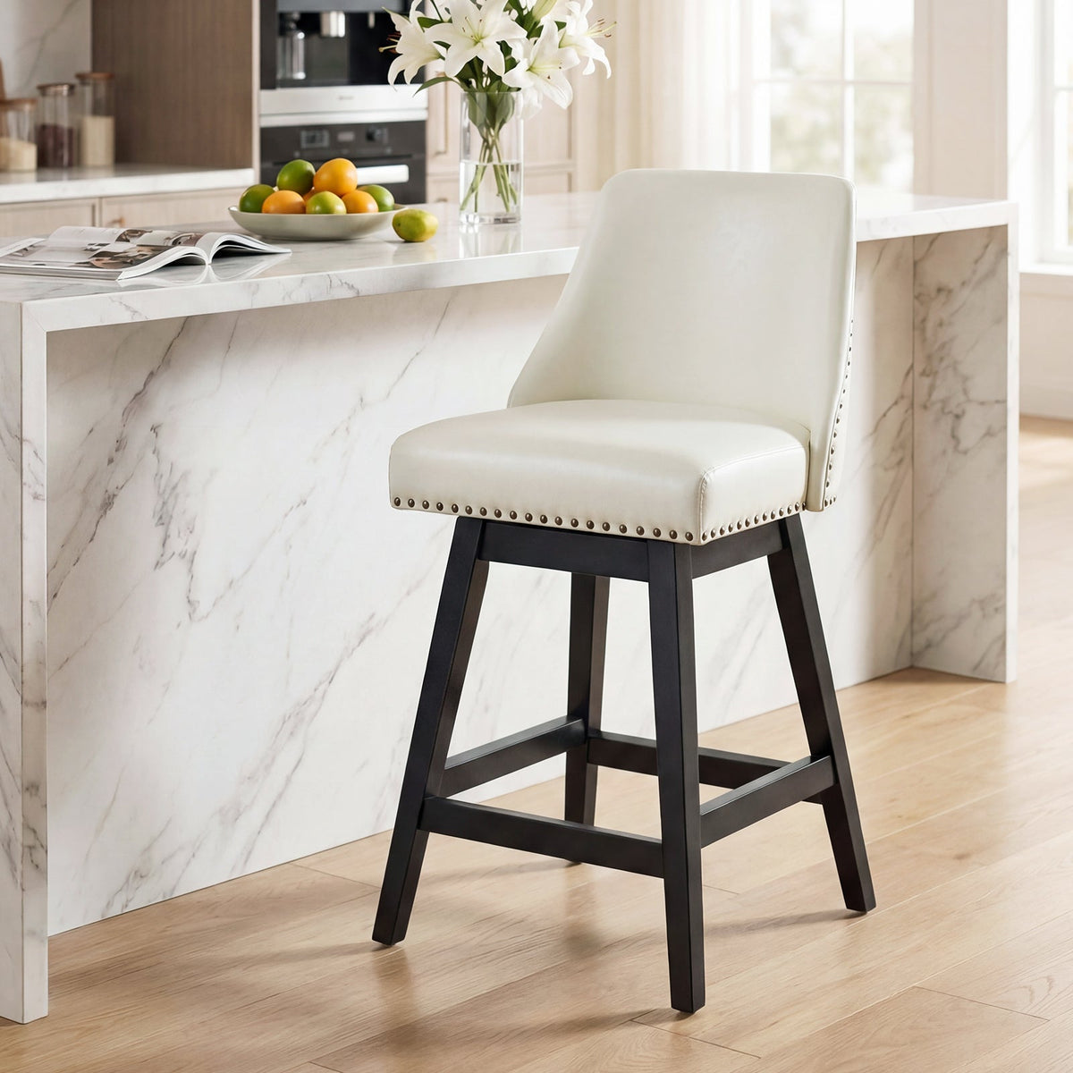 Drlovely Modern 360° Swivel Bar Stools with Faux Leather Upholstery