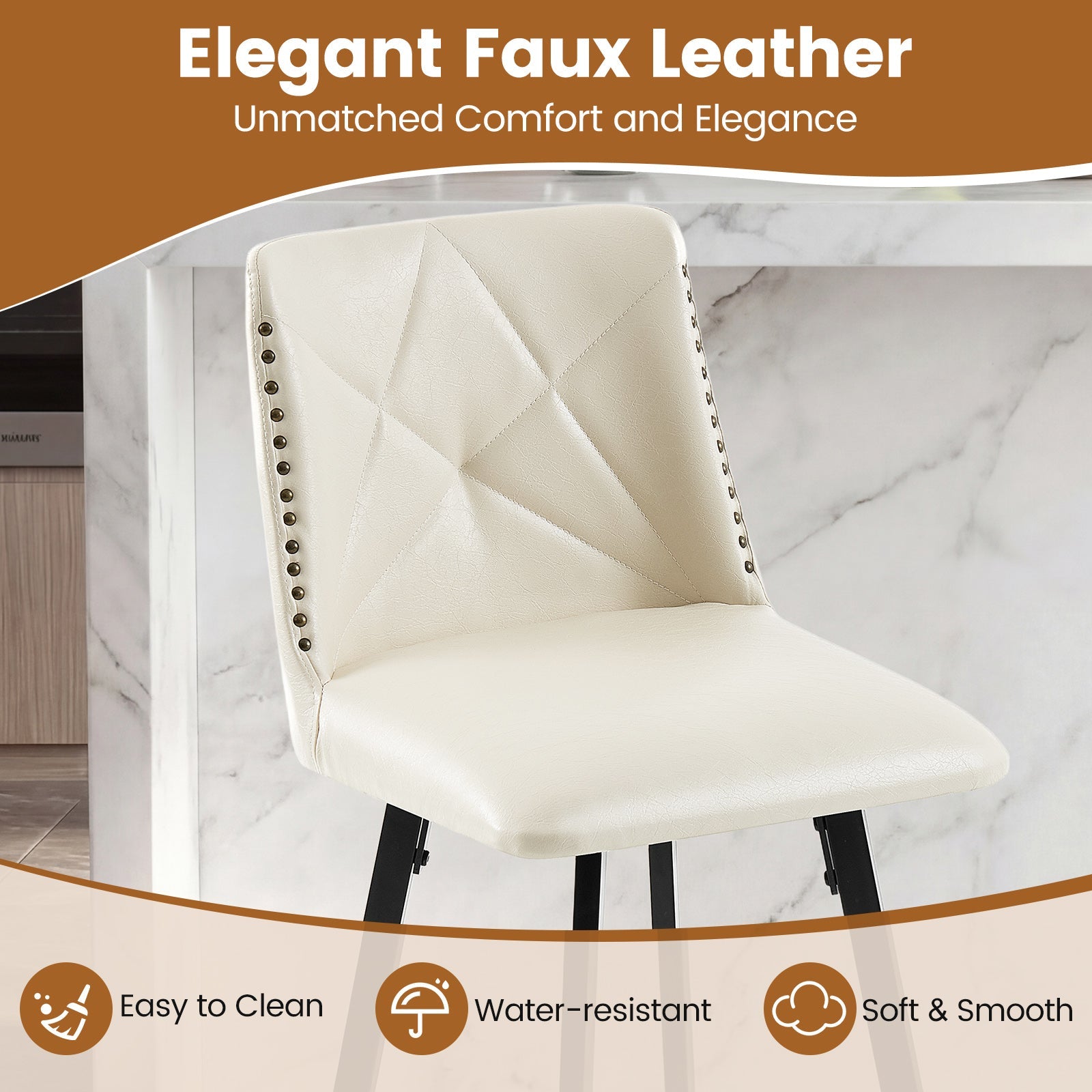 Drlovely Modern Star Bar Stools Set of 2/3/4 with Faux Leather Upholstery