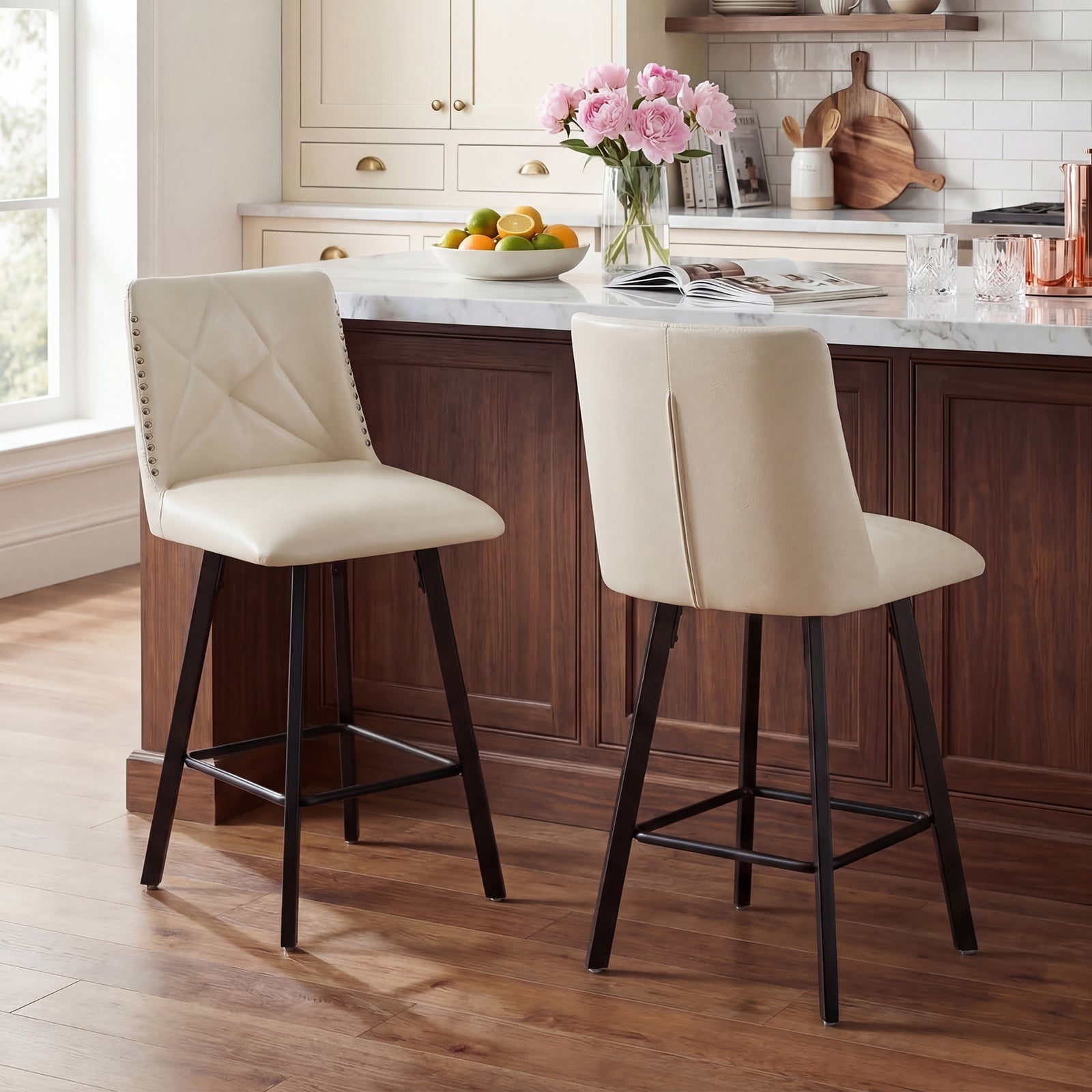 Drlovely Modern Star Bar Stools Set of 2/3/4 with Faux Leather Upholstery