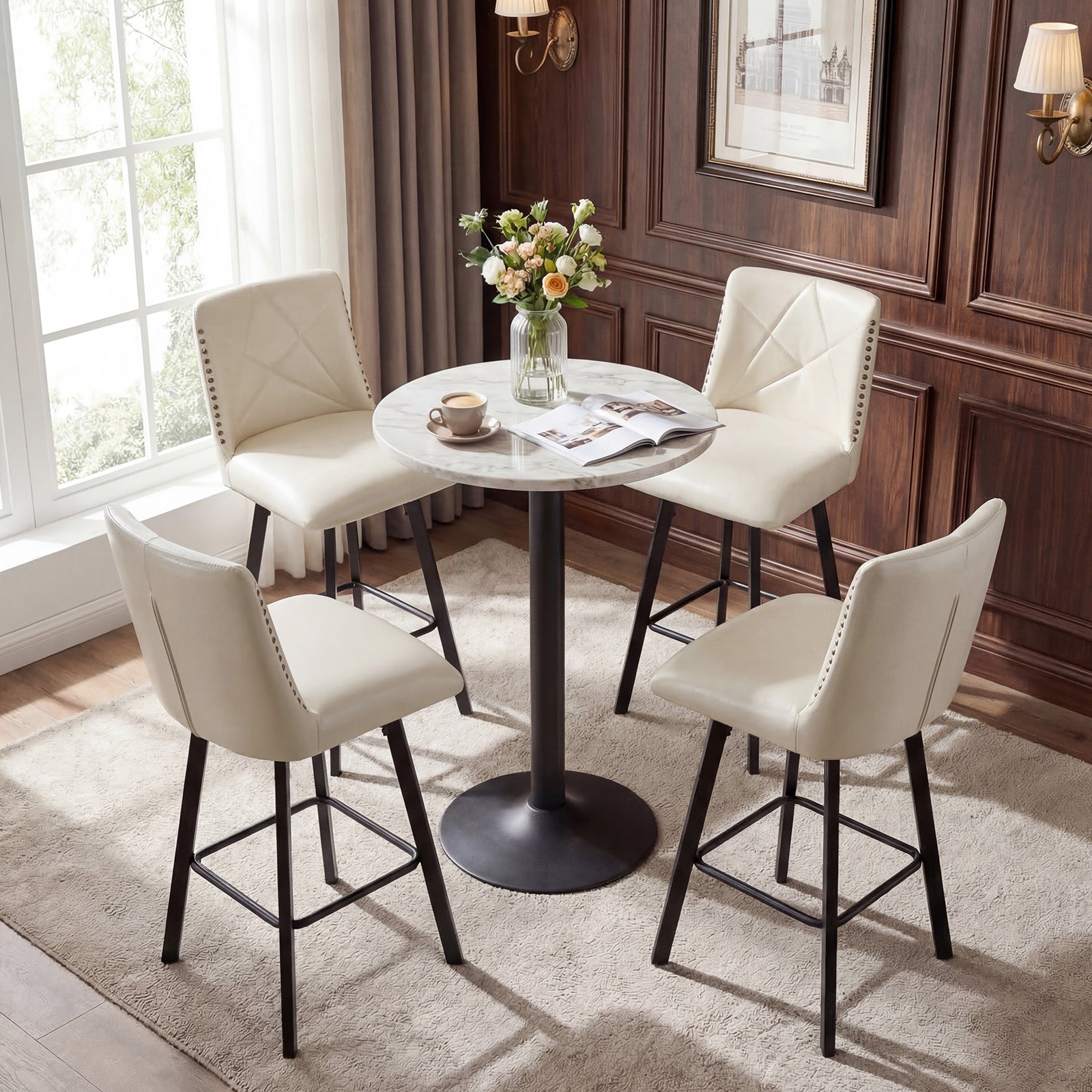 Drlovely Modern Star Bar Stools Set of 2/3/4 with Faux Leather Upholstery