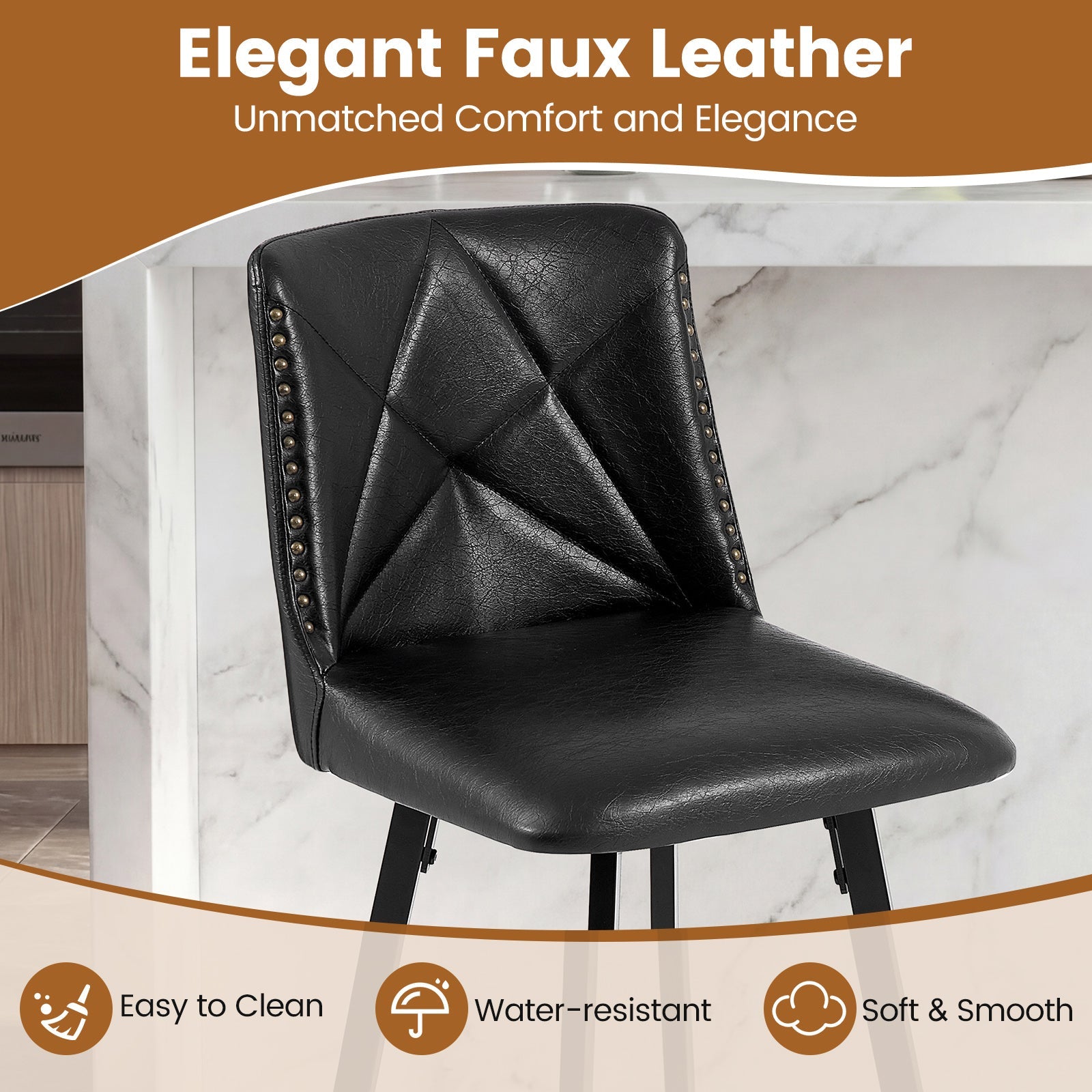 Drlovely Modern Star Bar Stools Set of 2/3/4 with Faux Leather Upholstery