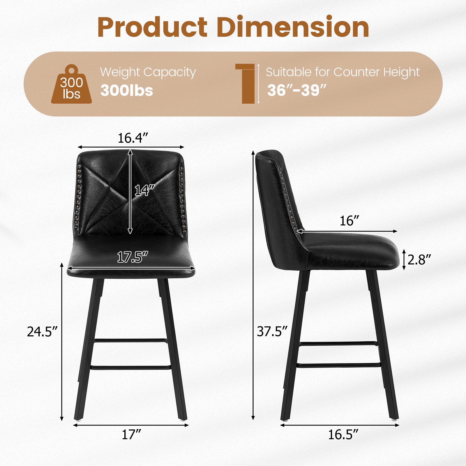 Drlovely Modern Star Bar Stools Set of 2/3/4 with Faux Leather Upholstery