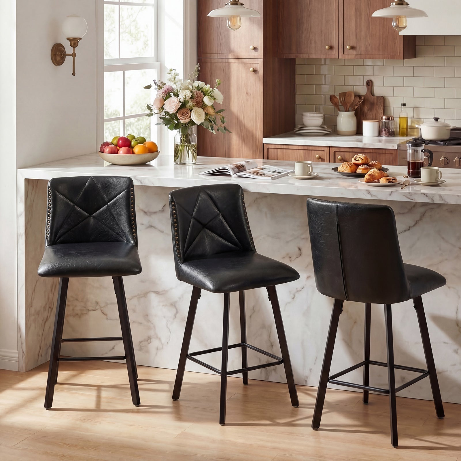 Drlovely Modern Star Bar Stools Set of 2/3/4 with Faux Leather Upholstery
