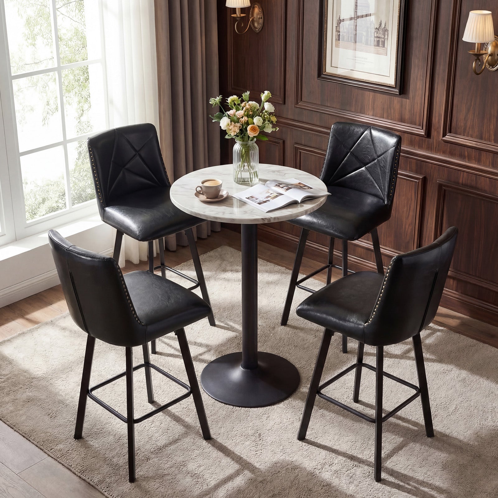 Drlovely Modern Star Bar Stools Set of 2/3/4 with Faux Leather Upholstery