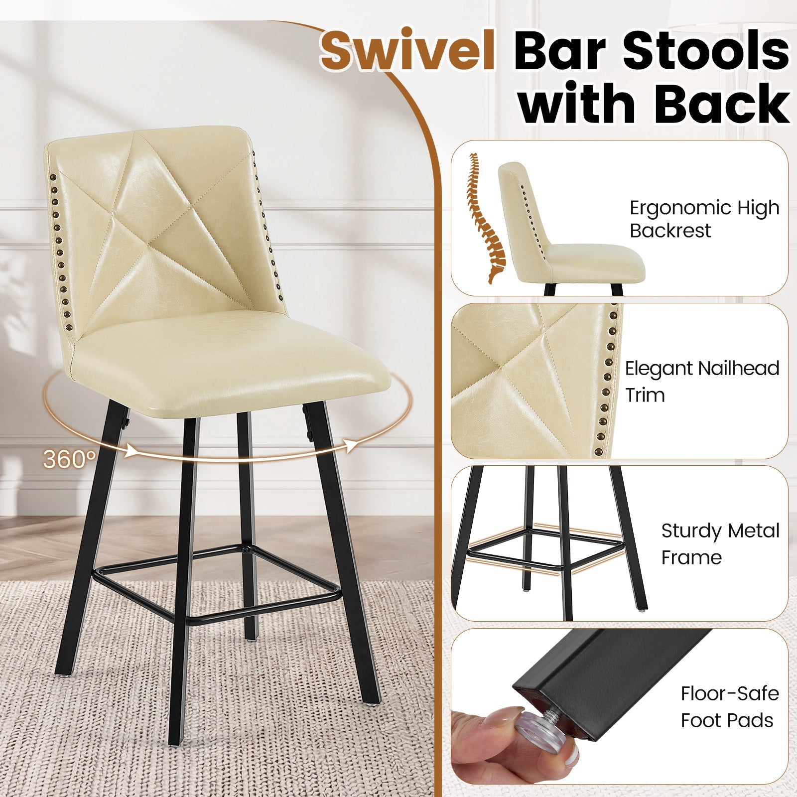 Drlovely Modern Star Bar Stools Set of 2/3/4 with Faux Leather Upholstery
