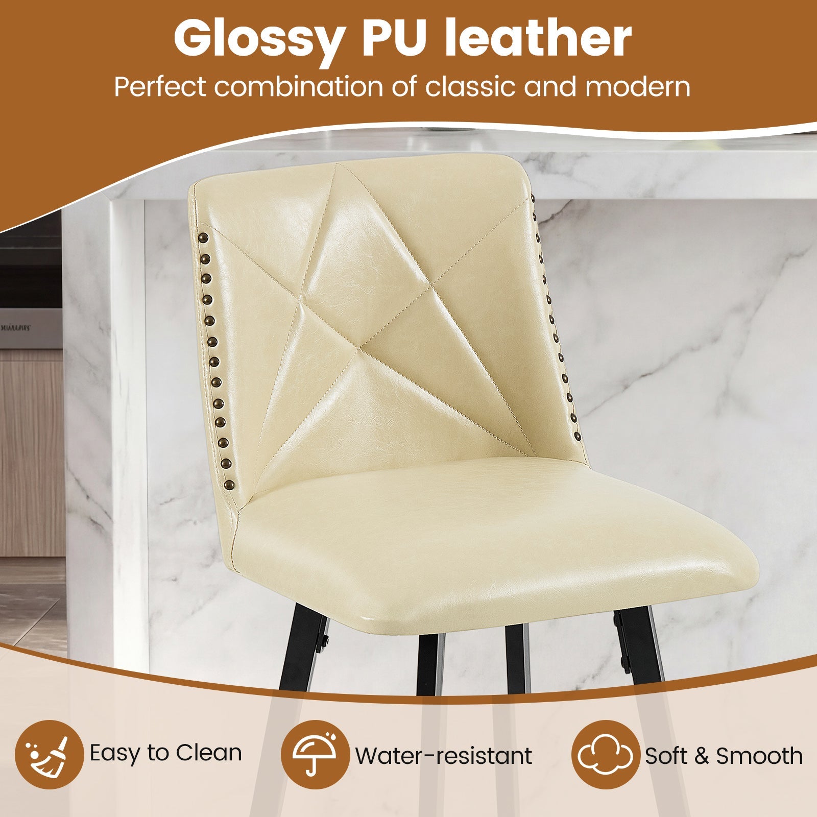 Drlovely Modern Star Bar Stools Set of 2/3/4 with Faux Leather Upholstery