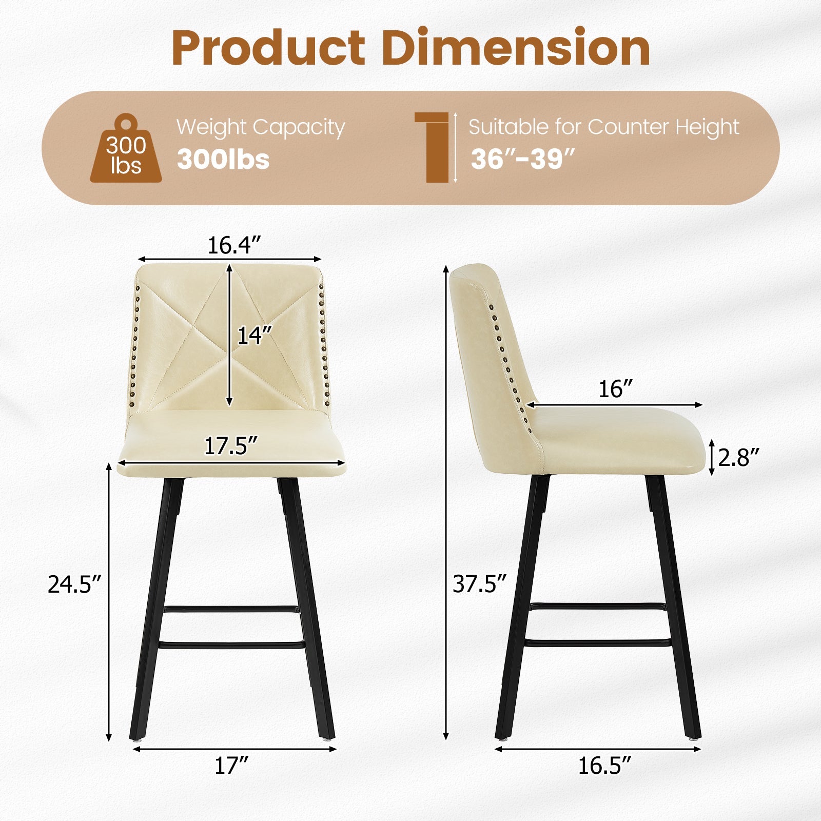 Drlovely Modern Star Bar Stools Set of 2/3/4 with Faux Leather Upholstery