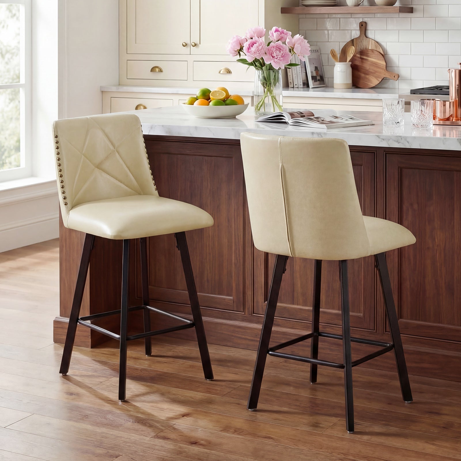 Drlovely Modern Star Bar Stools Set of 2/3/4 with Faux Leather Upholstery