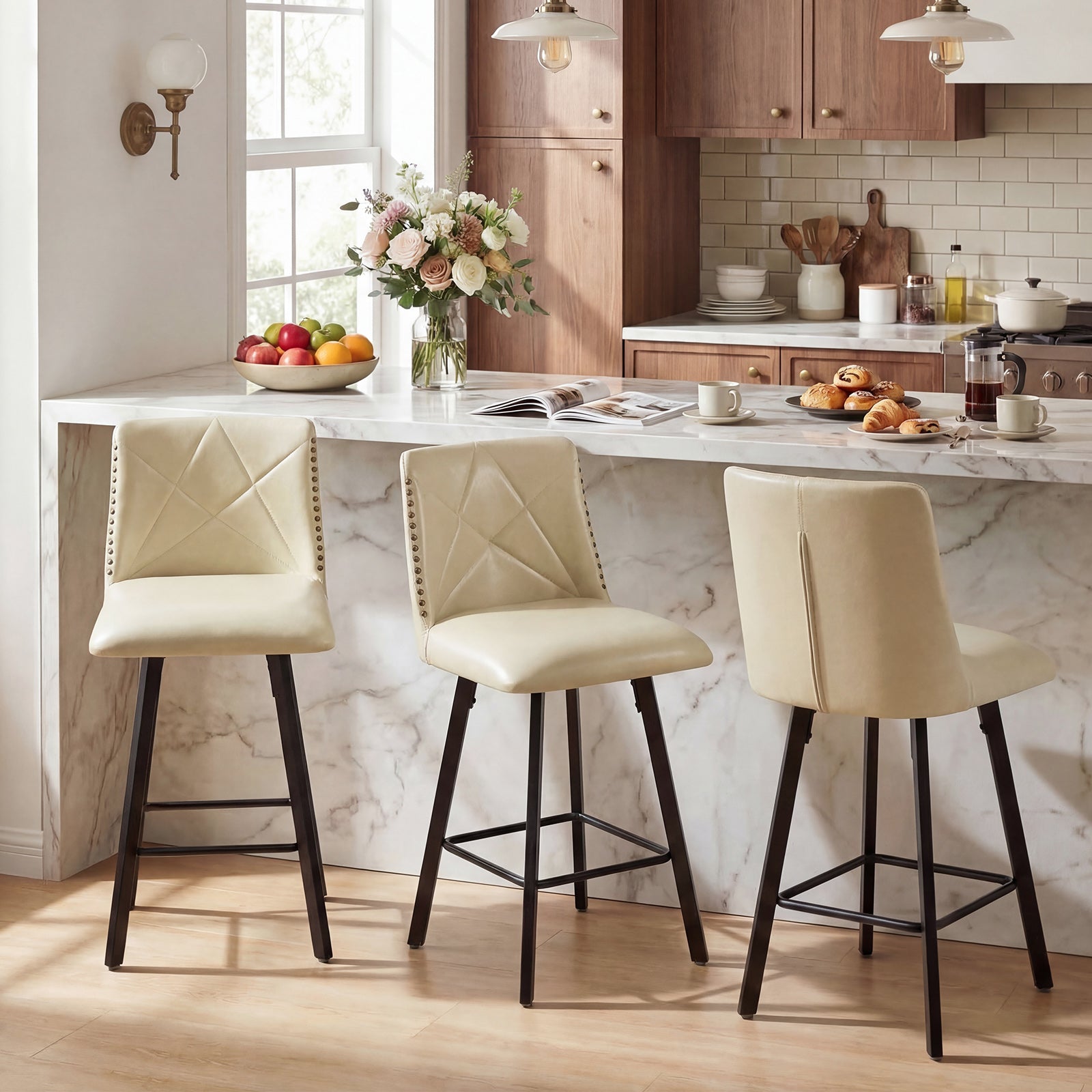 Drlovely Modern Star Bar Stools Set of 2/3/4 with Faux Leather Upholstery