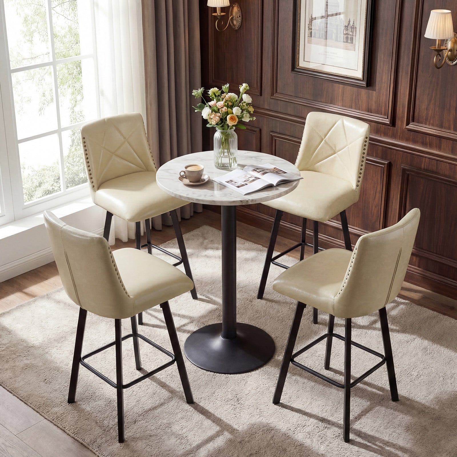 Drlovely Modern Star Bar Stools Set of 2/3/4 with Faux Leather Upholstery