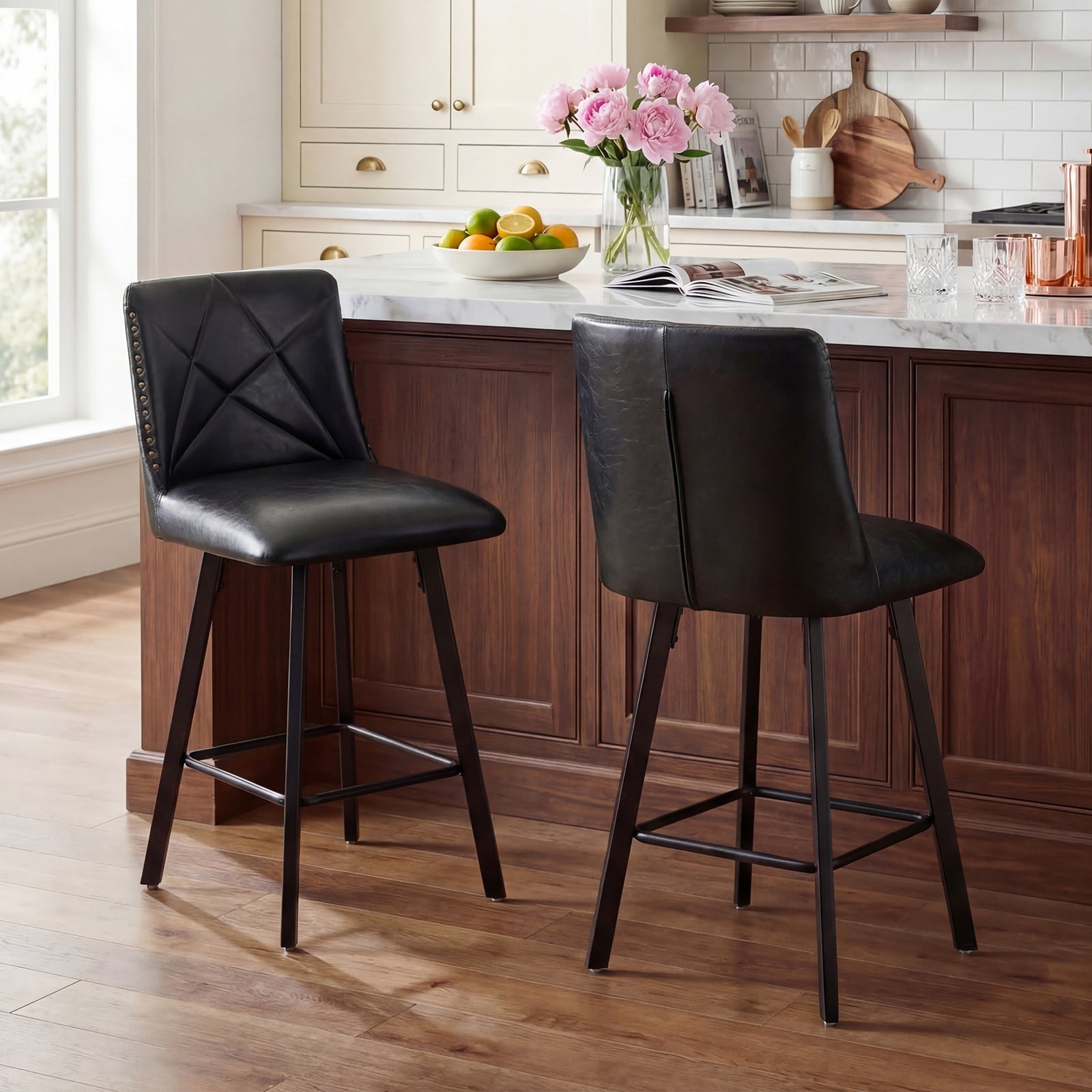 Drlovely Modern Star Bar Stools Set of 2/3/4 with Faux Leather Upholstery