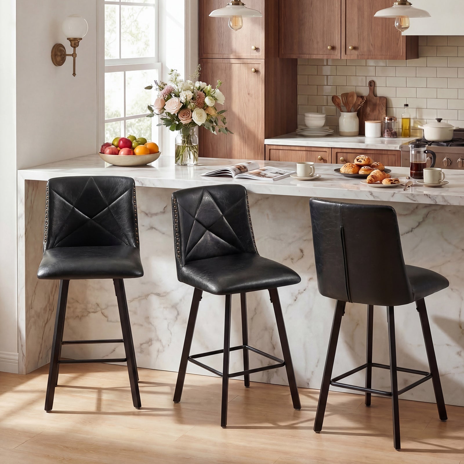 Drlovely Modern Star Bar Stools Set of 2/3/4 with Faux Leather Upholstery