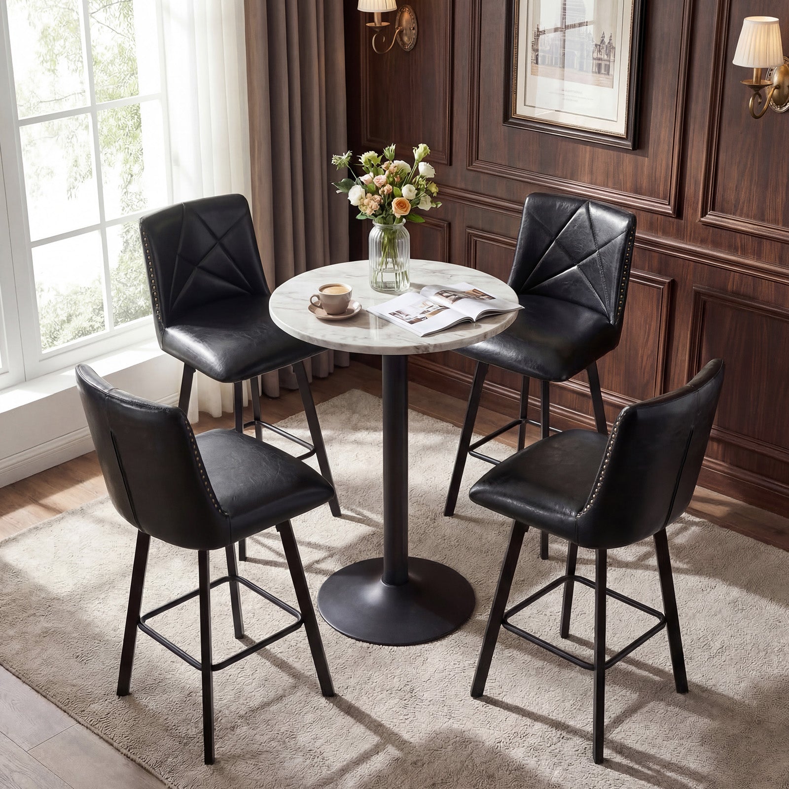 Drlovely Modern Star Bar Stools Set of 2/3/4 with Faux Leather Upholstery