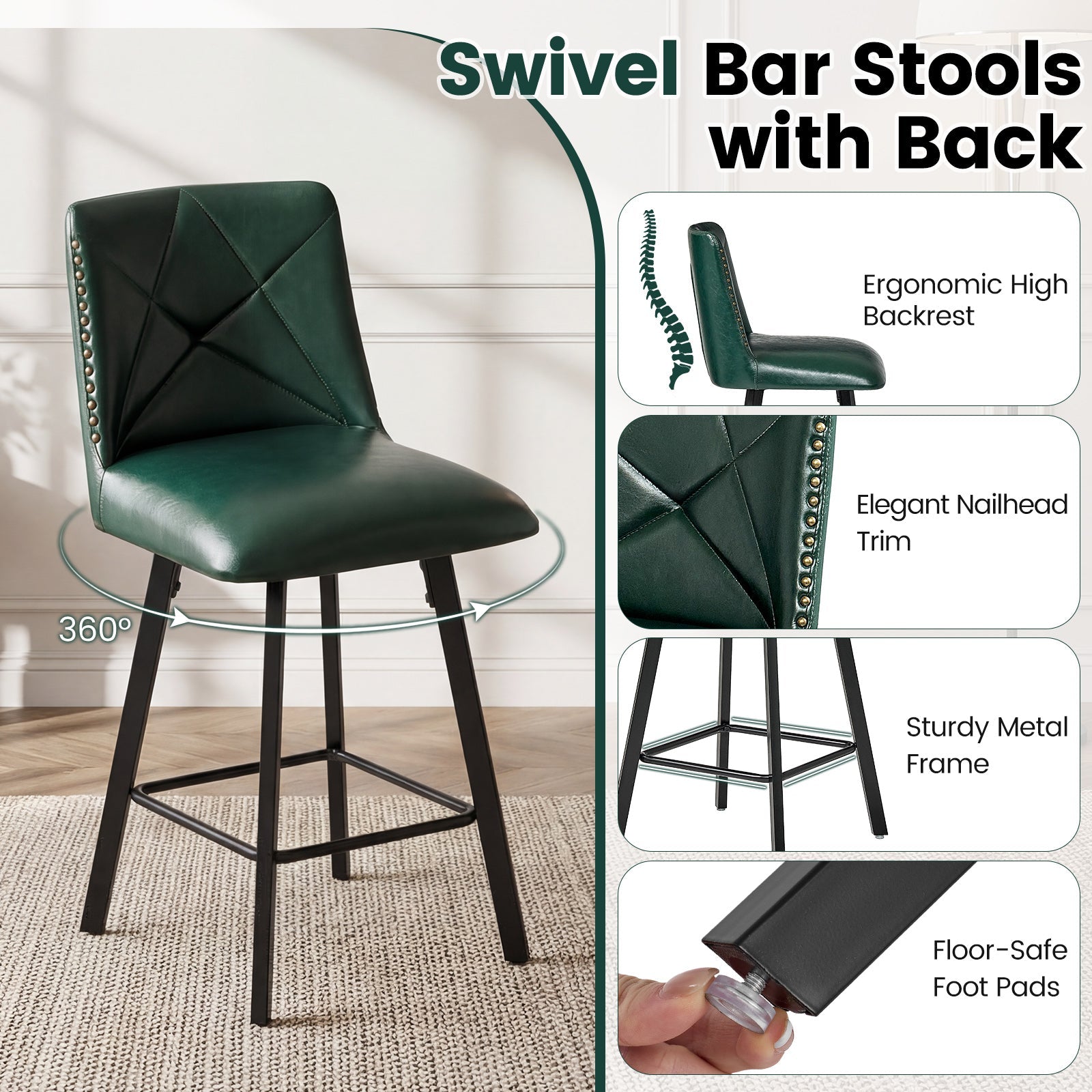 Drlovely Modern Star Bar Stools Set of 2/3/4 with Faux Leather Upholstery
