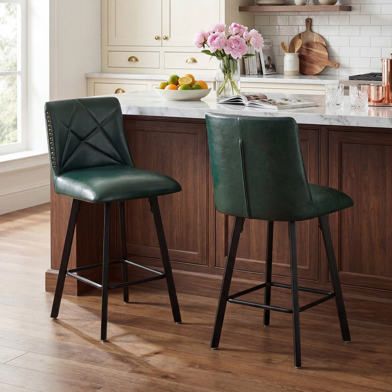 Drlovely Modern Star Bar Stools Set of 2/3/4 with Faux Leather Upholstery