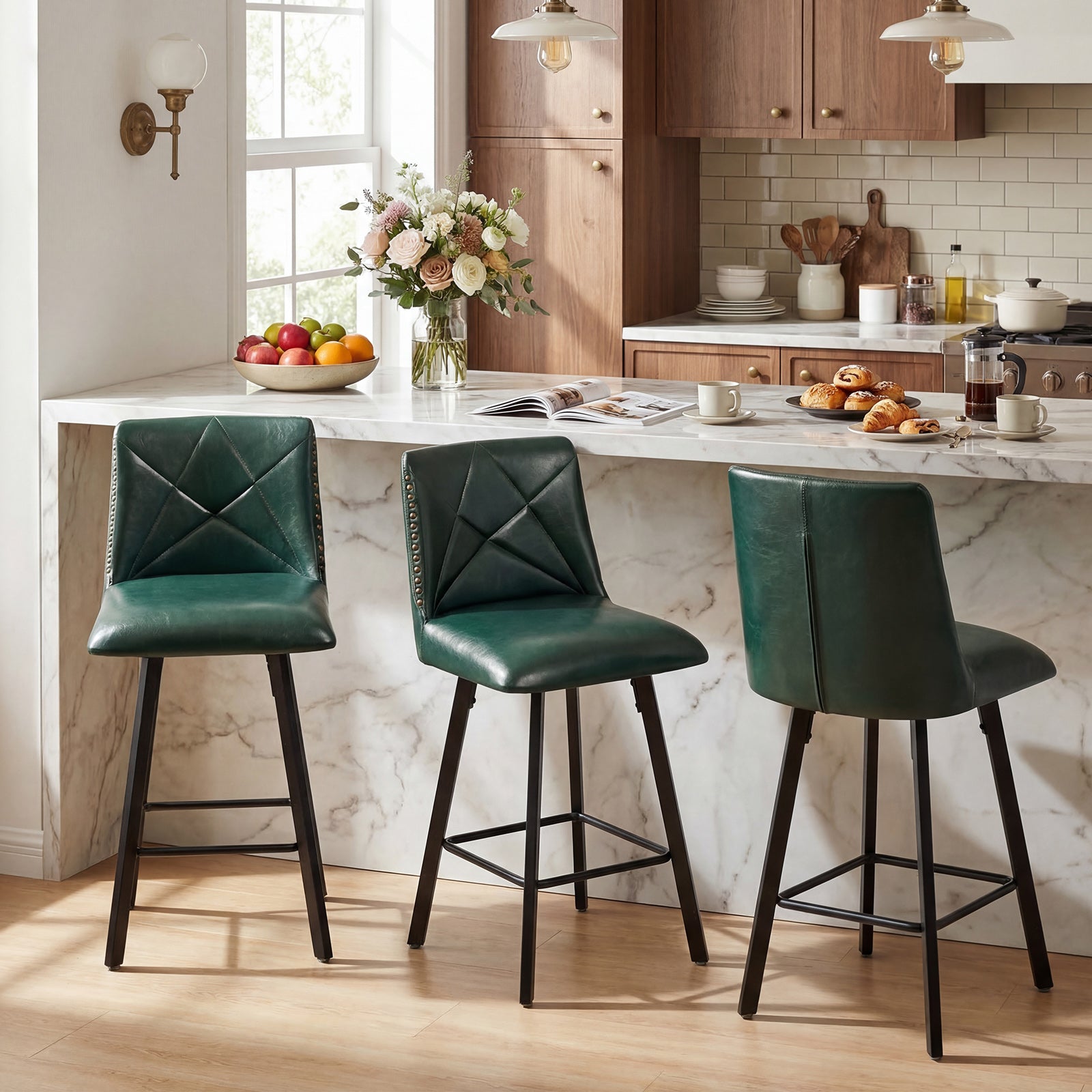 Drlovely Modern Star Bar Stools Set of 2/3/4 with Faux Leather Upholstery