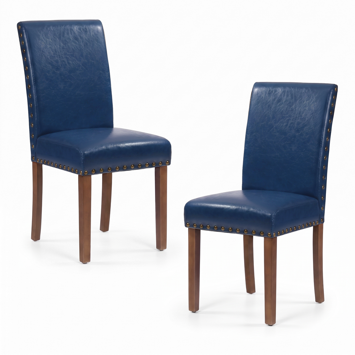 Drlovely Modern High-Back PU Leather Dining Chairs with Nailhead Trim & Walnut Legs