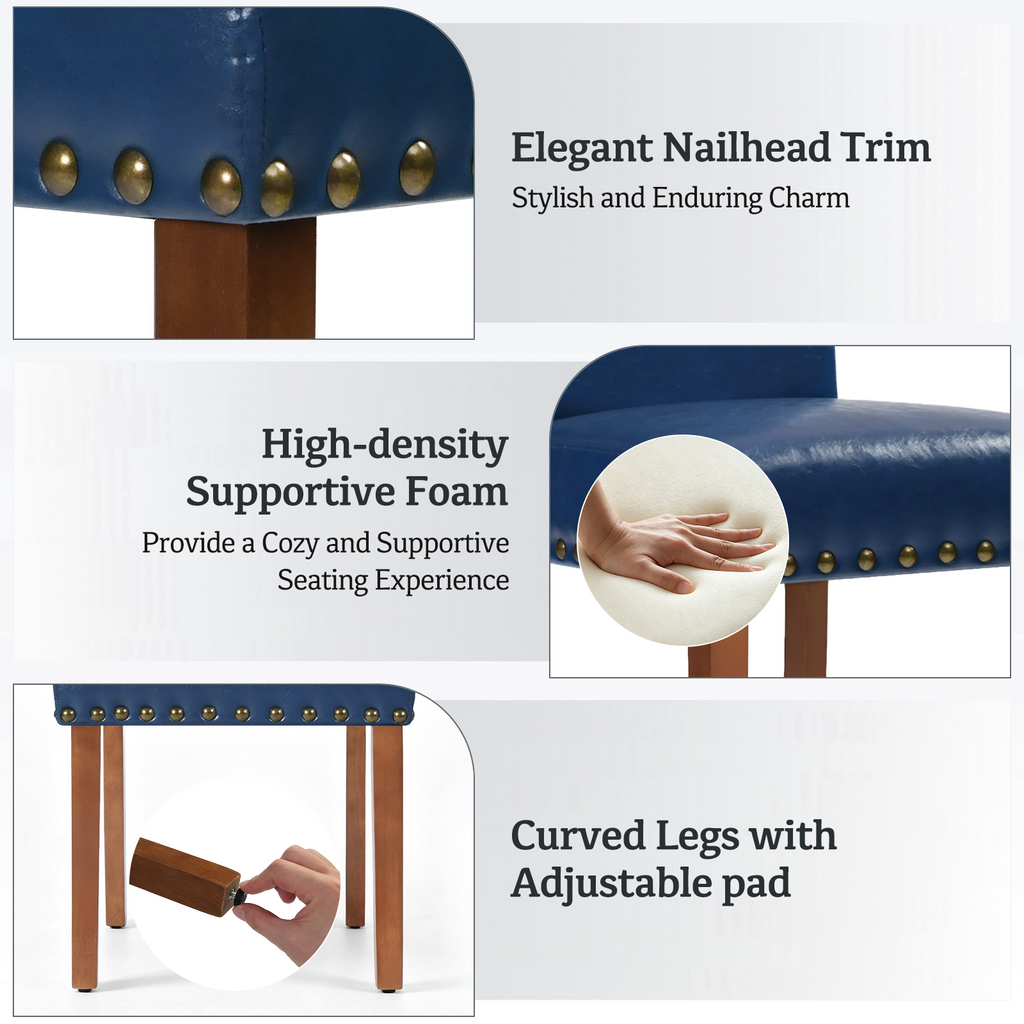 Drlovely Modern High-Back PU Leather Dining Chairs with Nailhead Trim & Walnut Legs