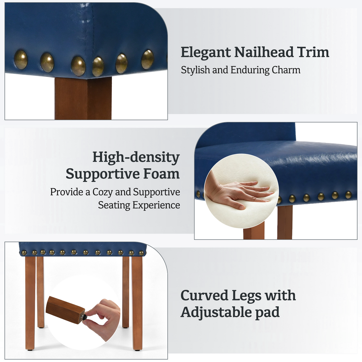 Drlovely Modern High-Back PU Leather Dining Chairs with Nailhead Trim & Walnut Legs