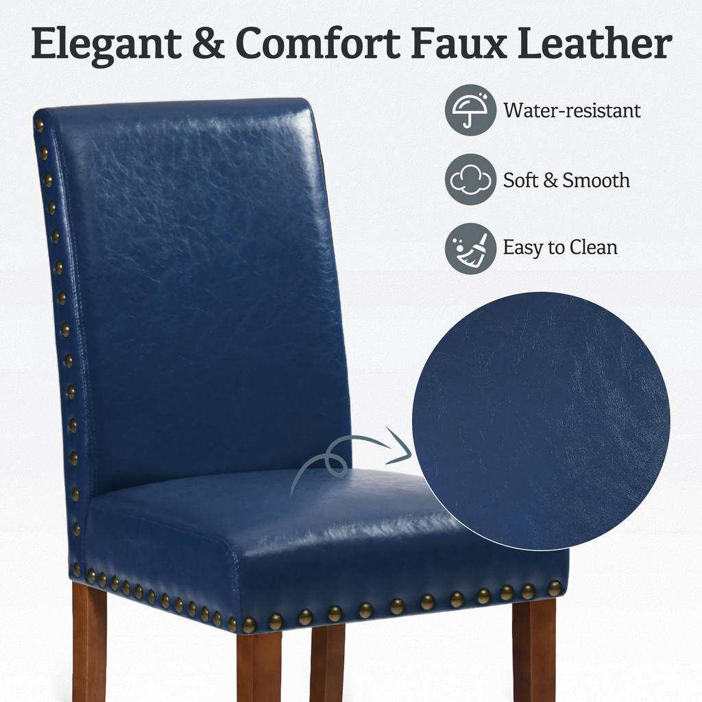 Drlovely Modern High-Back PU Leather Dining Chairs with Nailhead Trim & Walnut Legs