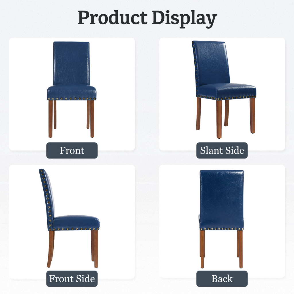 Drlovely Modern High-Back PU Leather Dining Chairs with Nailhead Trim & Walnut Legs