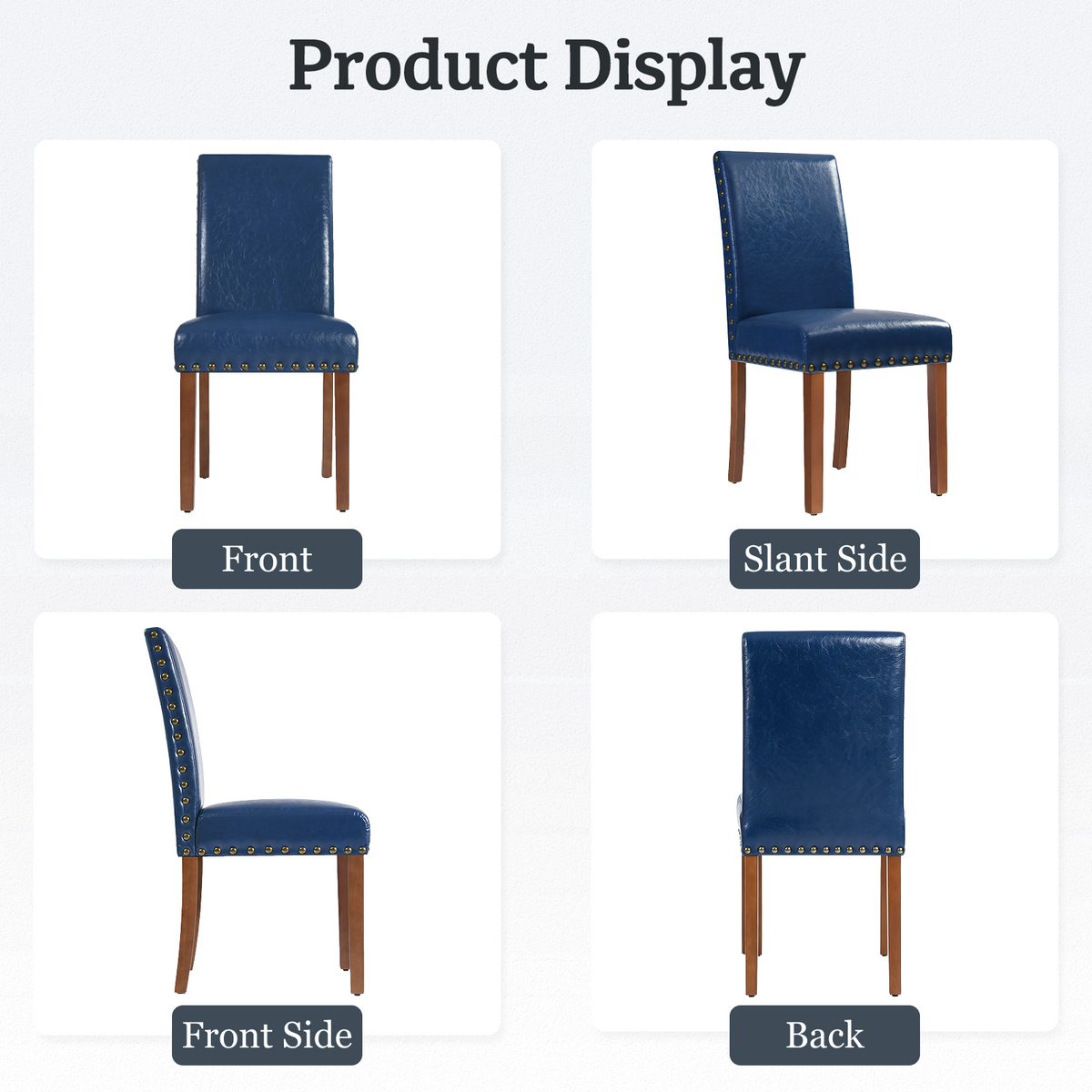 Drlovely Modern High-Back PU Leather Dining Chairs with Nailhead Trim & Walnut Legs