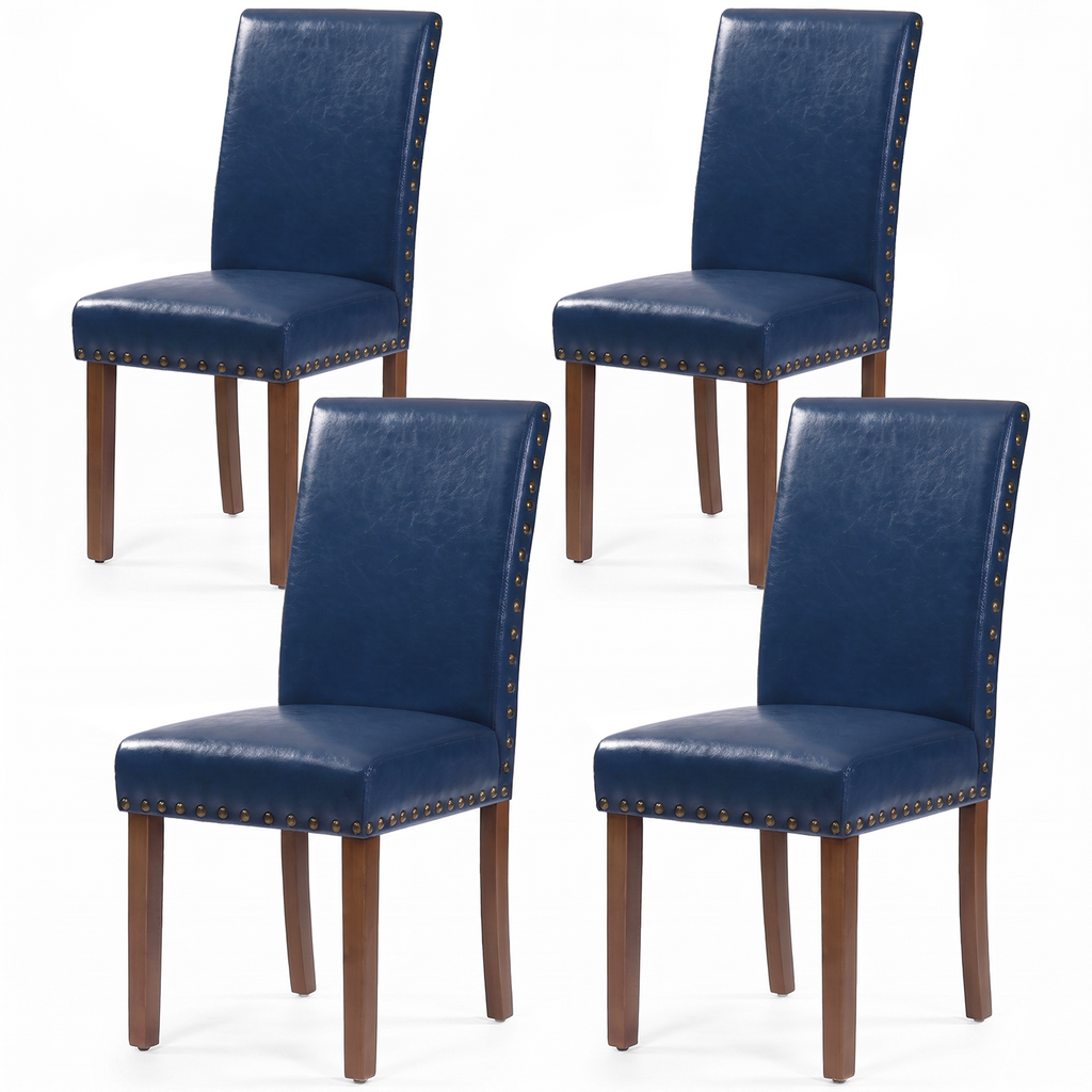Drlovely Modern High-Back PU Leather Dining Chairs with Nailhead Trim & Walnut Legs
