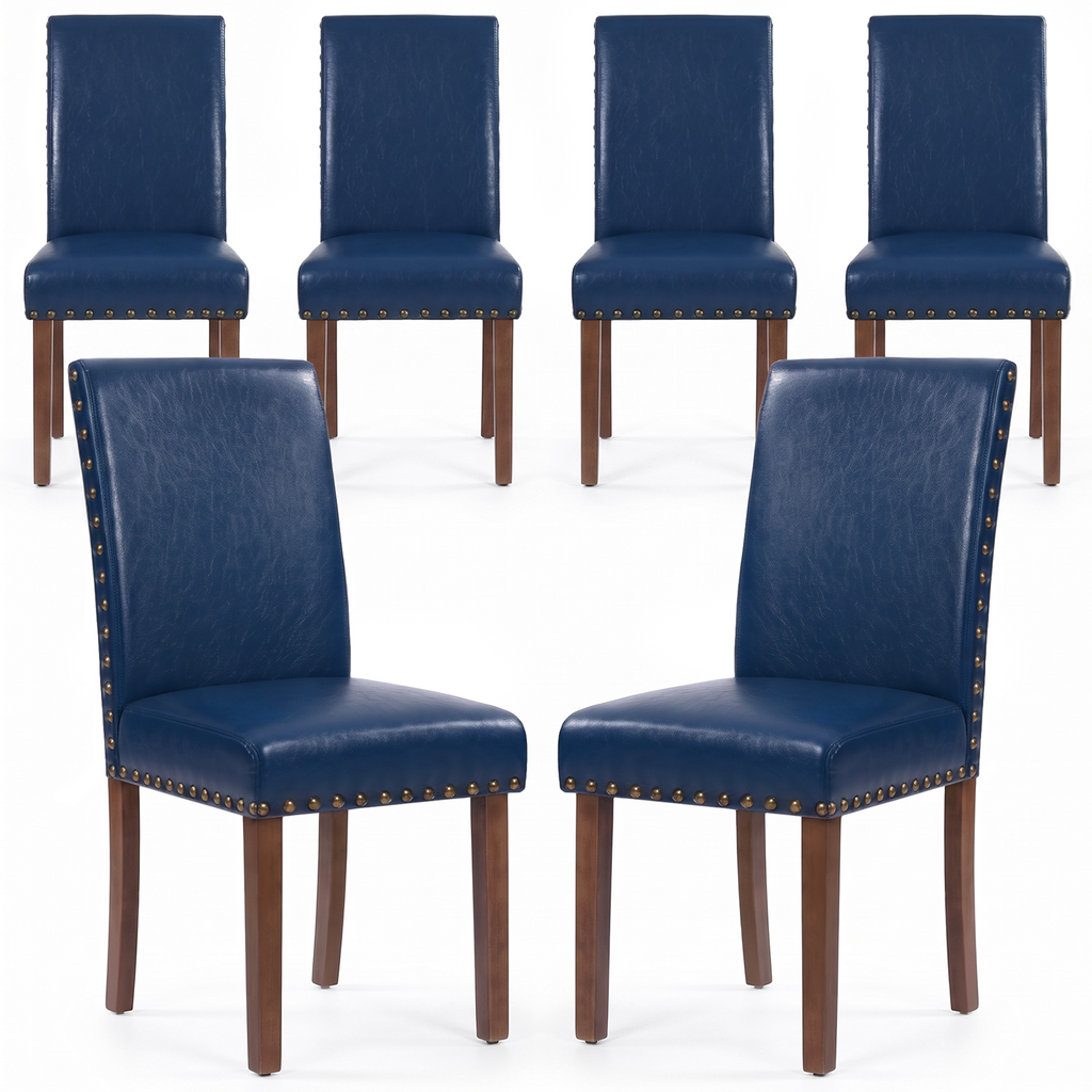 Drlovely Modern High-Back PU Leather Dining Chairs with Nailhead Trim & Walnut Legs