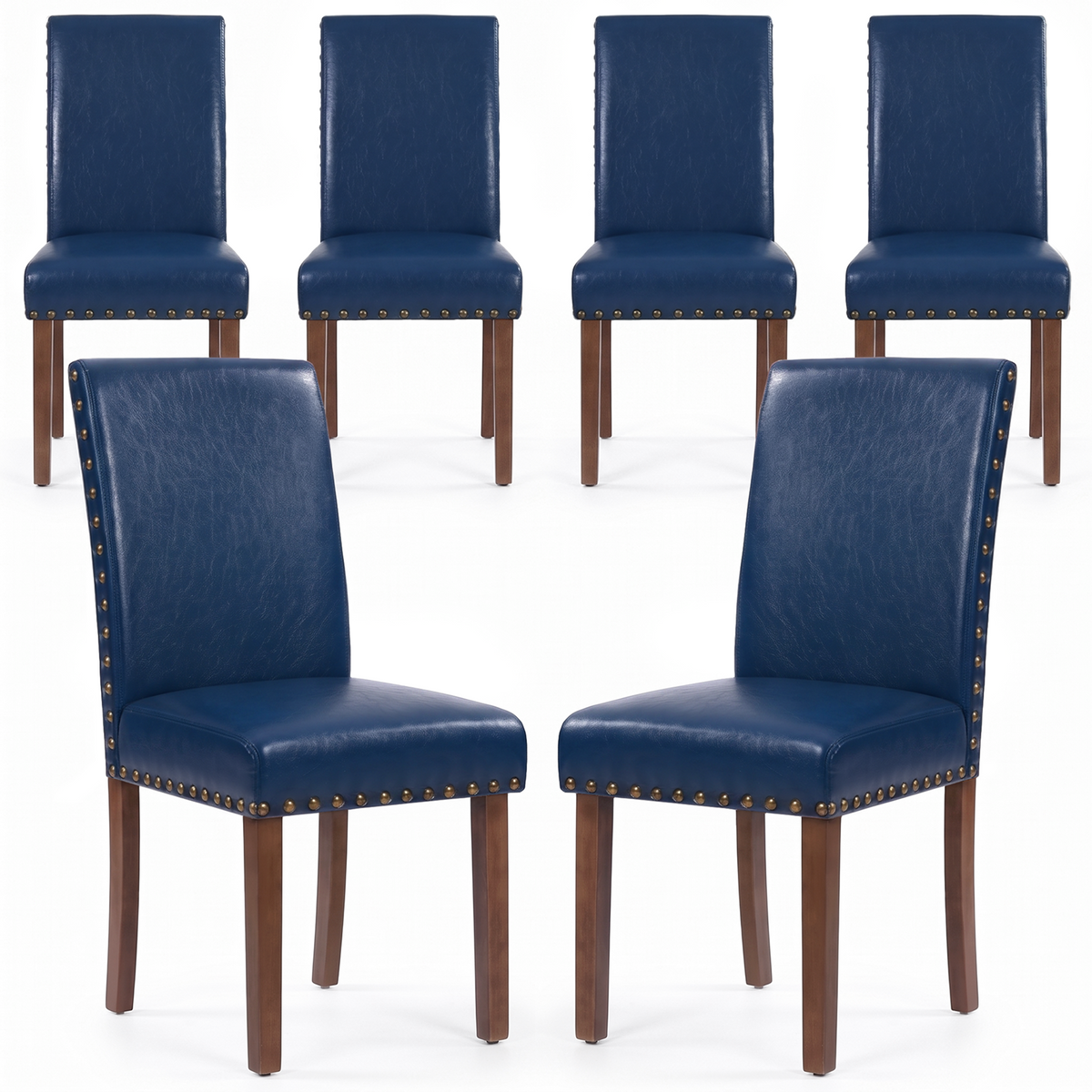 Drlovely Modern High-Back PU Leather Dining Chairs with Nailhead Trim & Walnut Legs