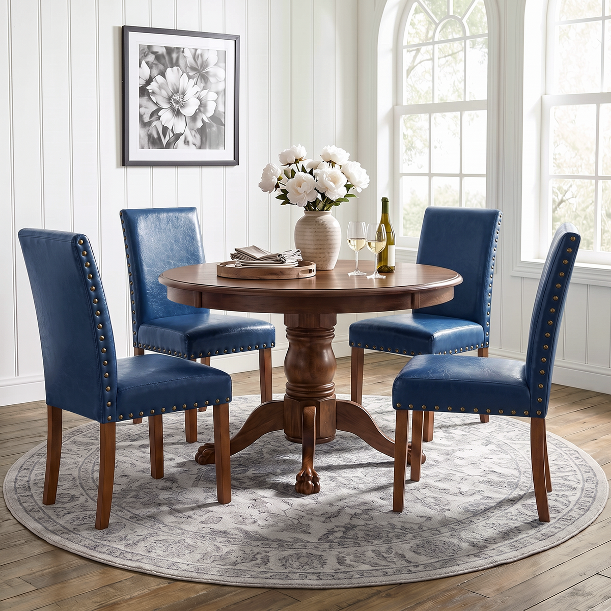 Drlovely Modern High-Back PU Leather Dining Chairs with Nailhead Trim & Walnut Legs