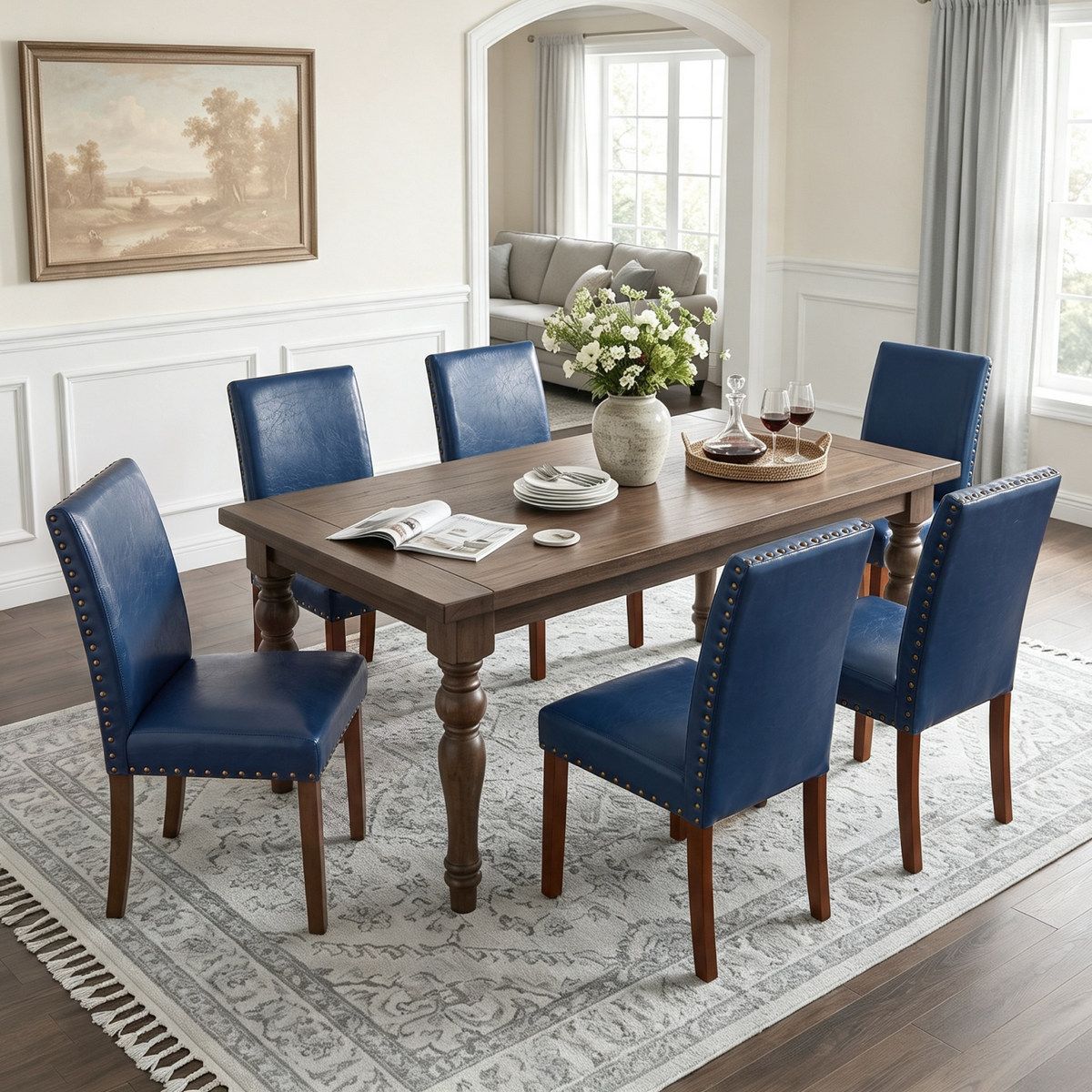 Drlovely Modern High-Back PU Leather Dining Chairs with Nailhead Trim & Walnut Legs