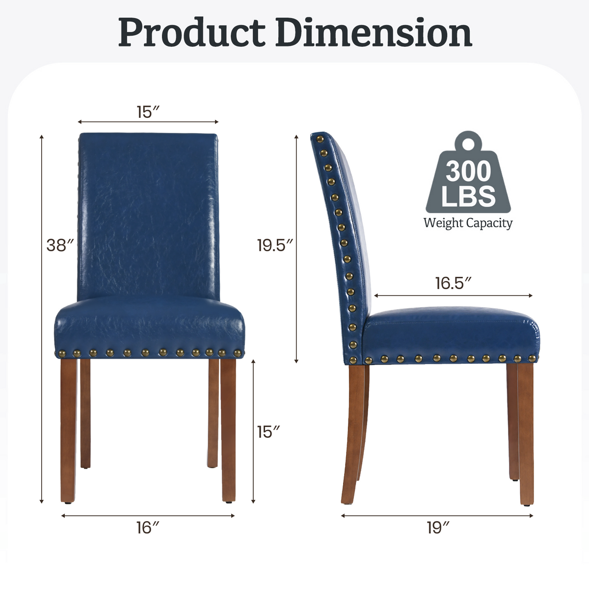 Drlovely Modern High-Back PU Leather Dining Chairs with Nailhead Trim & Walnut Legs