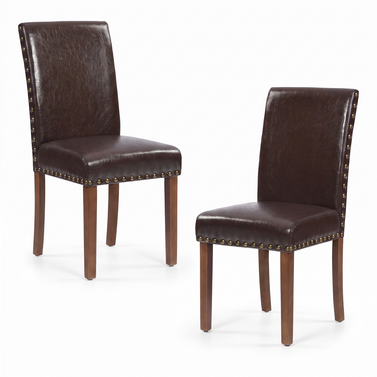 Drlovely Modern High-Back PU Leather Dining Chairs with Nailhead Trim & Walnut Legs
